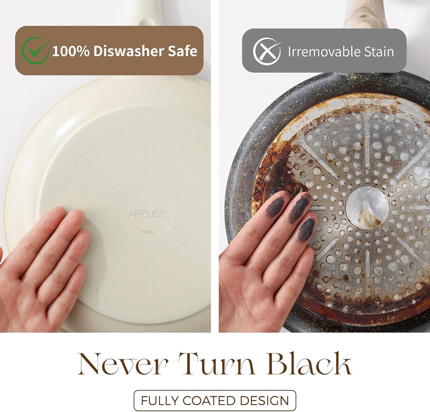 PRICUSIS Ceramic Nonstick Saucepan with Lid, 2.7 Quart Non Toxic Pot with Pour Spouts, Full Coated, 100% Dishwasher Safe, Induction Compatible & Oven Safe, PTFE PFAS & PFOA Free, Coconut White