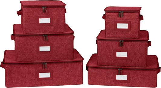 Covermates Keepsakes Dish Storage Box - Stackable, Reinforced Handles, China Storage, Red Heather