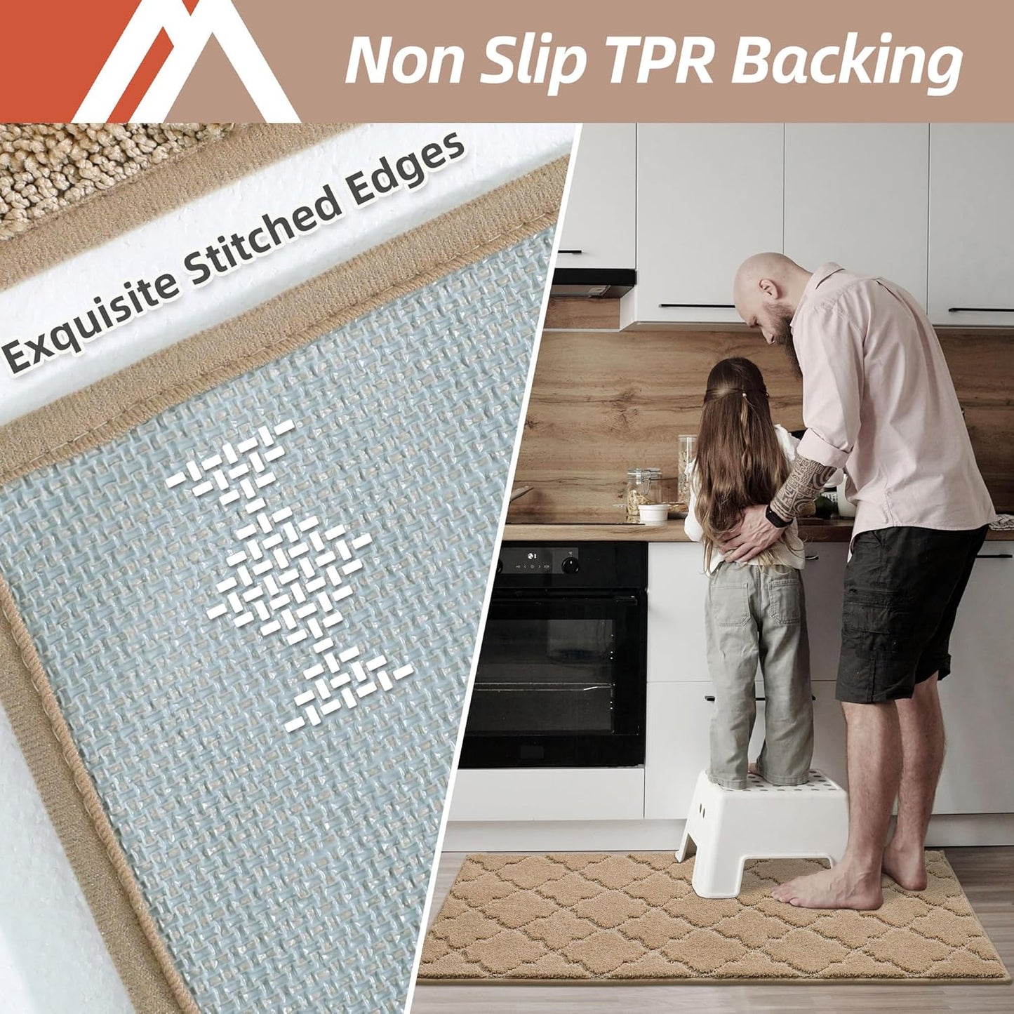 COSY HOMEER Soft Floor Mats for in Front of Sink Super Absorbent Kitchen Rugs 20"x59" Non-Skid Standing Mat Washable,Polyester,Beige
