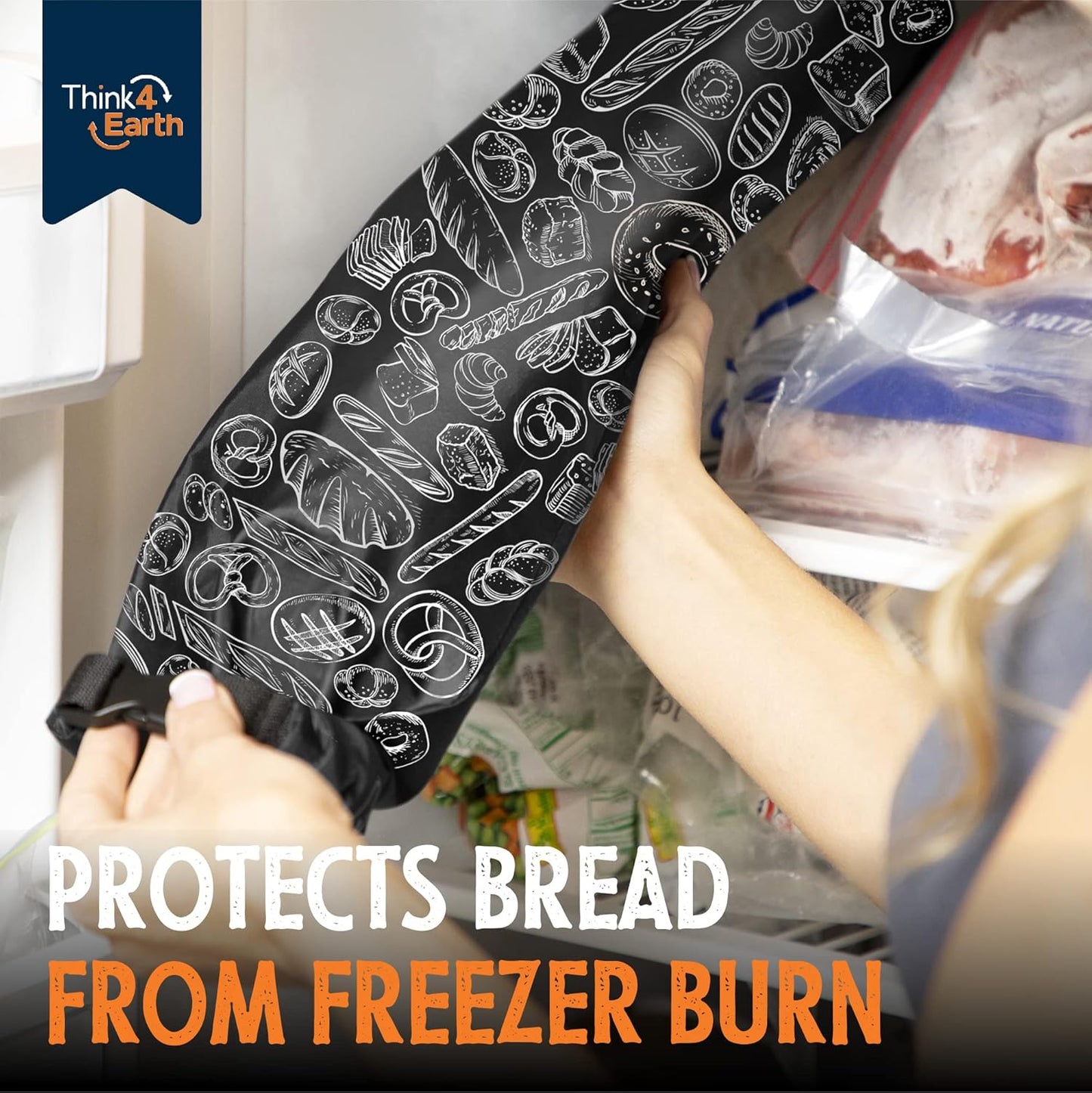 THINK4EARTH® - Large Bread and Baguette Bags (Black, Baguette Bag 2 Pack)