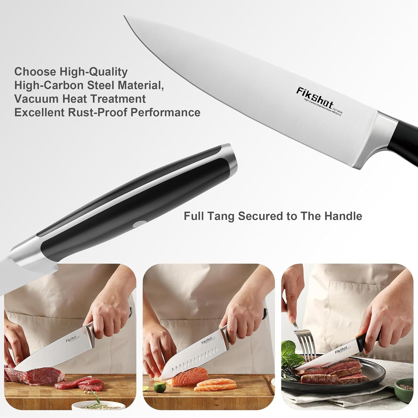 Knife Block Set, FIKSHOT Kitchen Knife Sets, High Carbon Stainless Steel Full Tang Knife set, Razor-Sharp Blade Rust Resistant, Professional Chef's Knife for Home Cooking (BLACK)