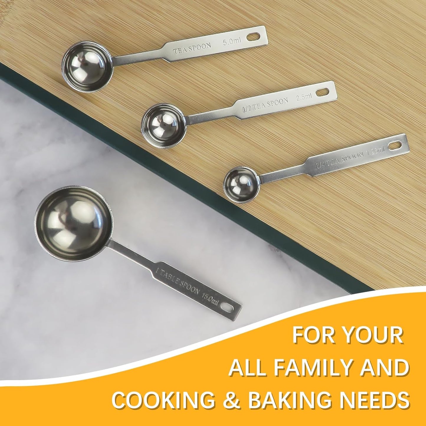 4PCS 1 Tsp(1/3tbsp, 1/6oz, 5ml) Single Measuring Spoon, Stainless Steel Individual Measure Scoop Only