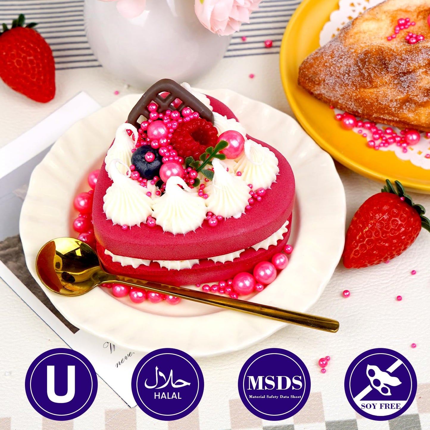 Edible Deep Pink Pearl Sprinkles, Edible Sugar Pearls, 130g/4.58oz, Pink Pearls Sprinkles for Cupcake Decorating, Cupcake Toppers, Cake Decorations