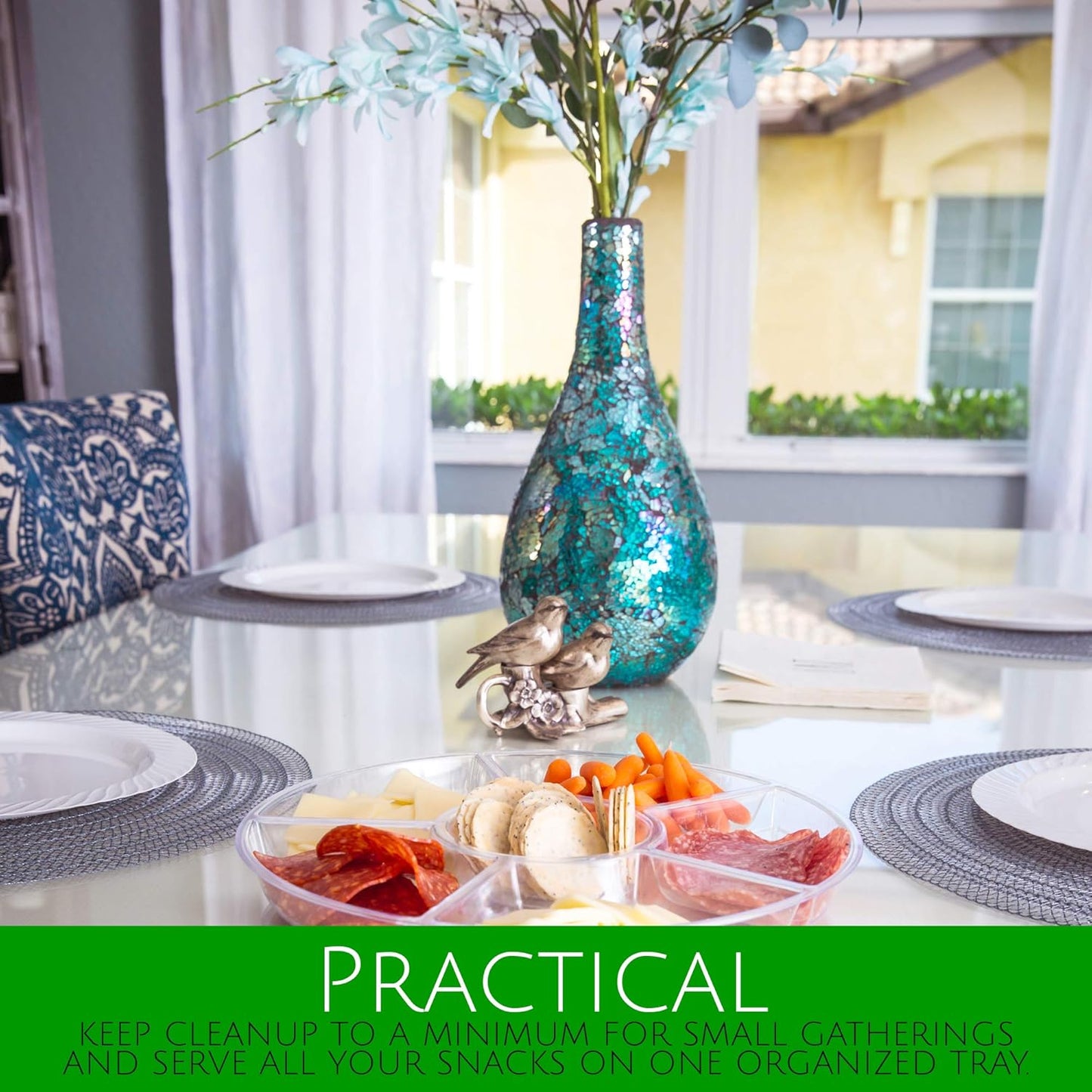 Plasticpro 6 Sectional Round Plastic Serving Tray/Platter (4, Clear)