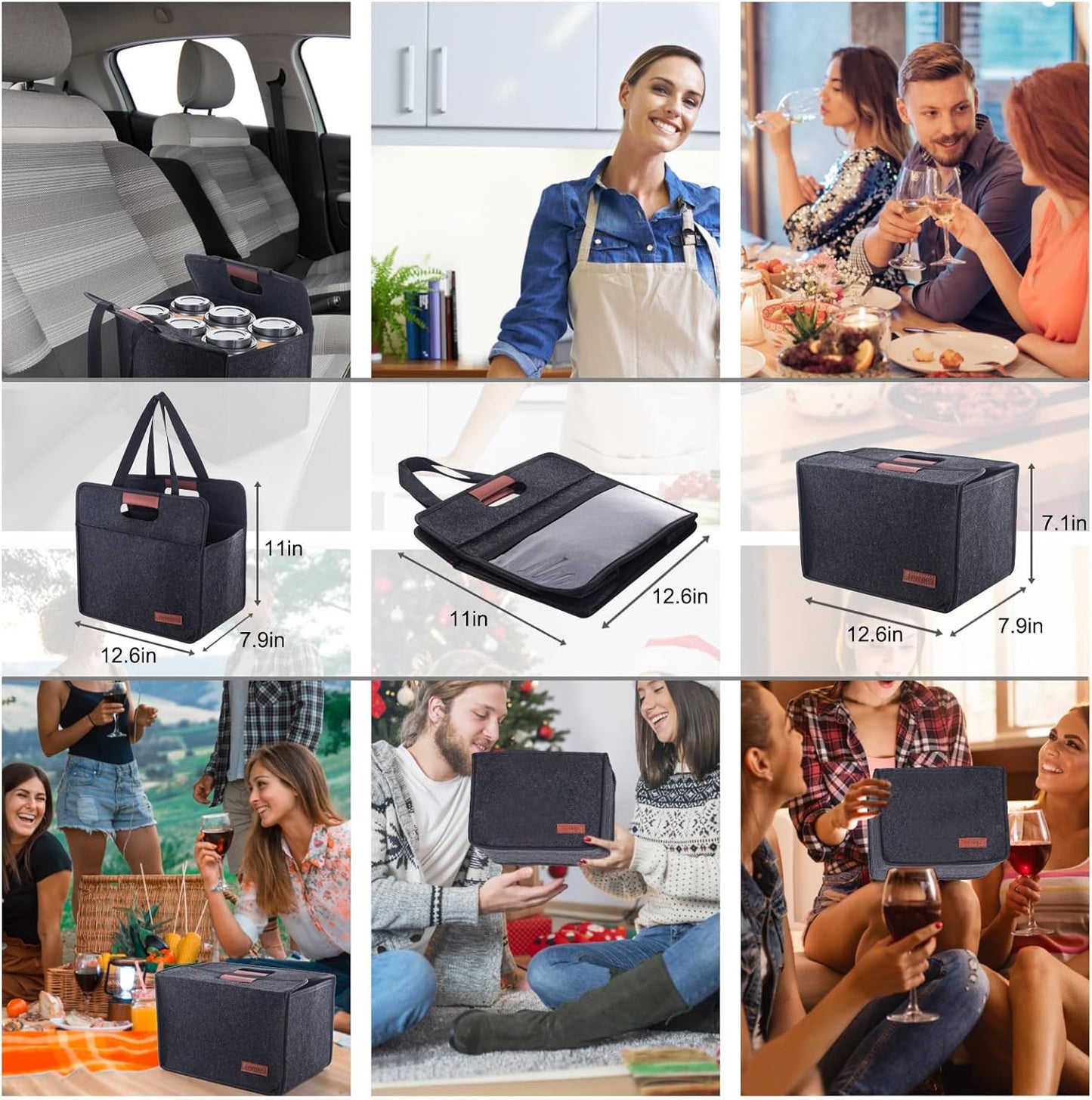 6 Cup Drink Carrier with Handle, Reusable Insulated Drink Caddy Drink Holder for Car, Folding Portable Coffee Cup Holder Bag for Travel and Delivery