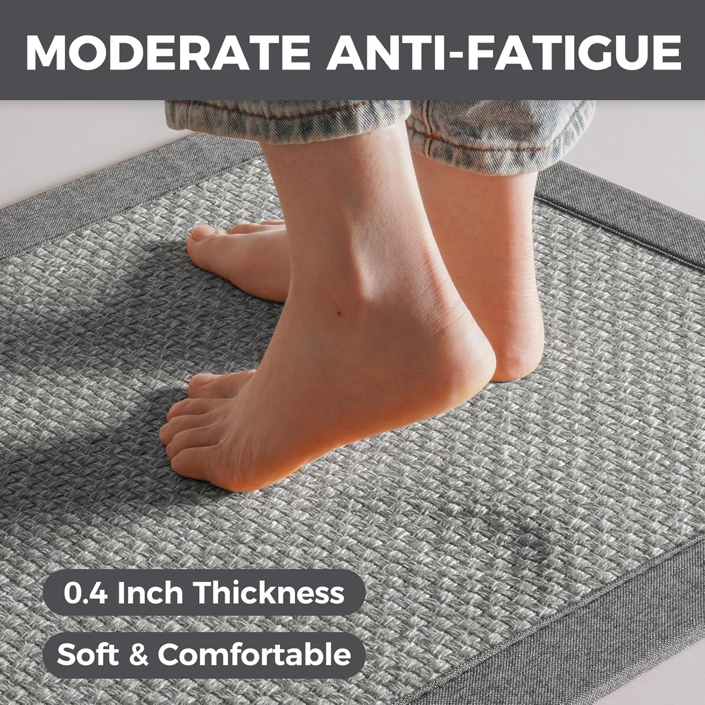 Kitchen Runner Rugs Non Slip Washable Anti Fatigue, 0.4" Thick Super Absorbent Cushioned Kitchen Mats for Floor Jute-Look Woven Sink Mat Standing Mat Office, Laundry, Easy Care, Gray 17"x59"