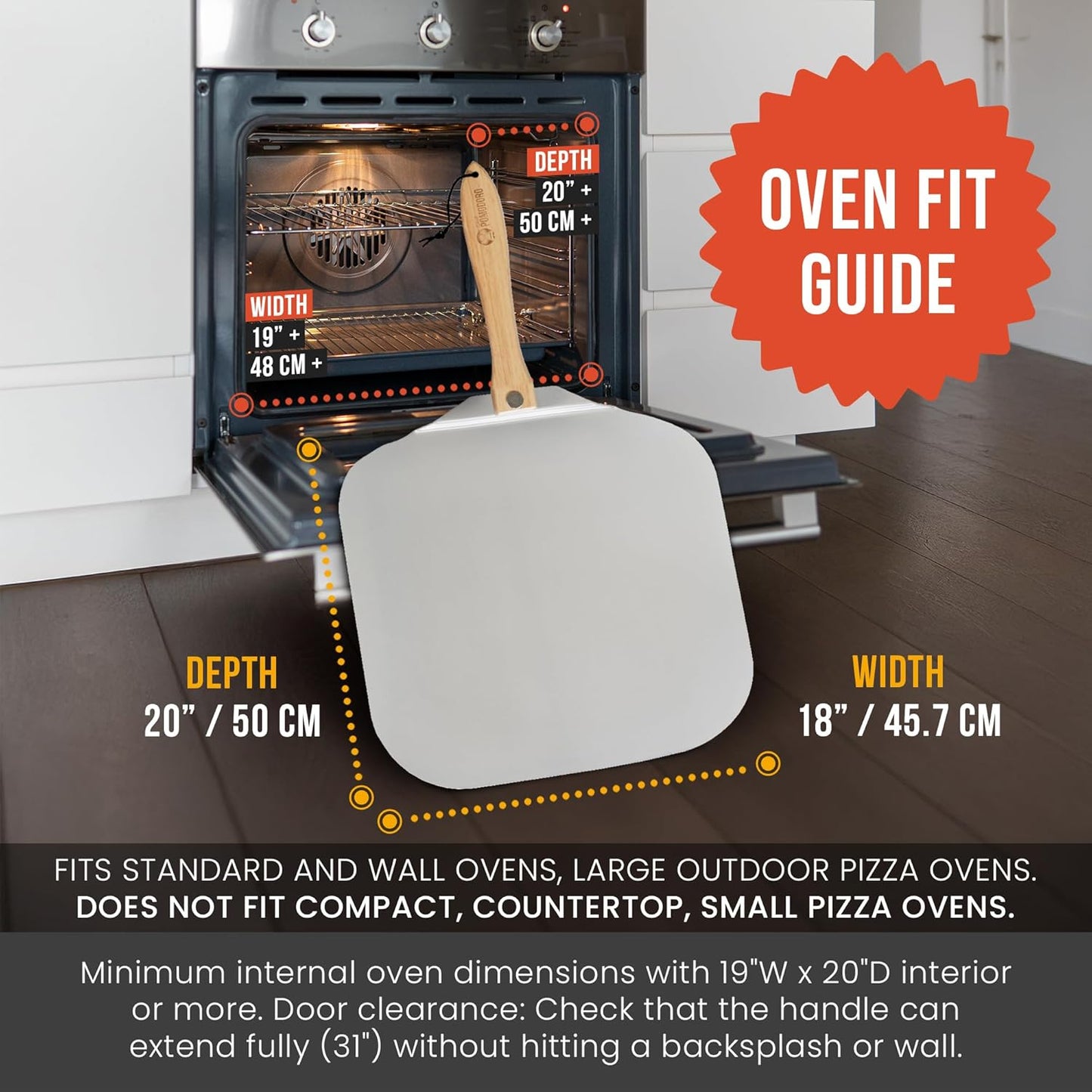 Chef Pomodoro Aluminum Metal Pizza Peel with Foldable Wood Handle for Easy Storage, Pizza Spatula, Gourmet Luxury Pizza Paddle for Baking Homemade Pizza Bread (18 x 20 inch)