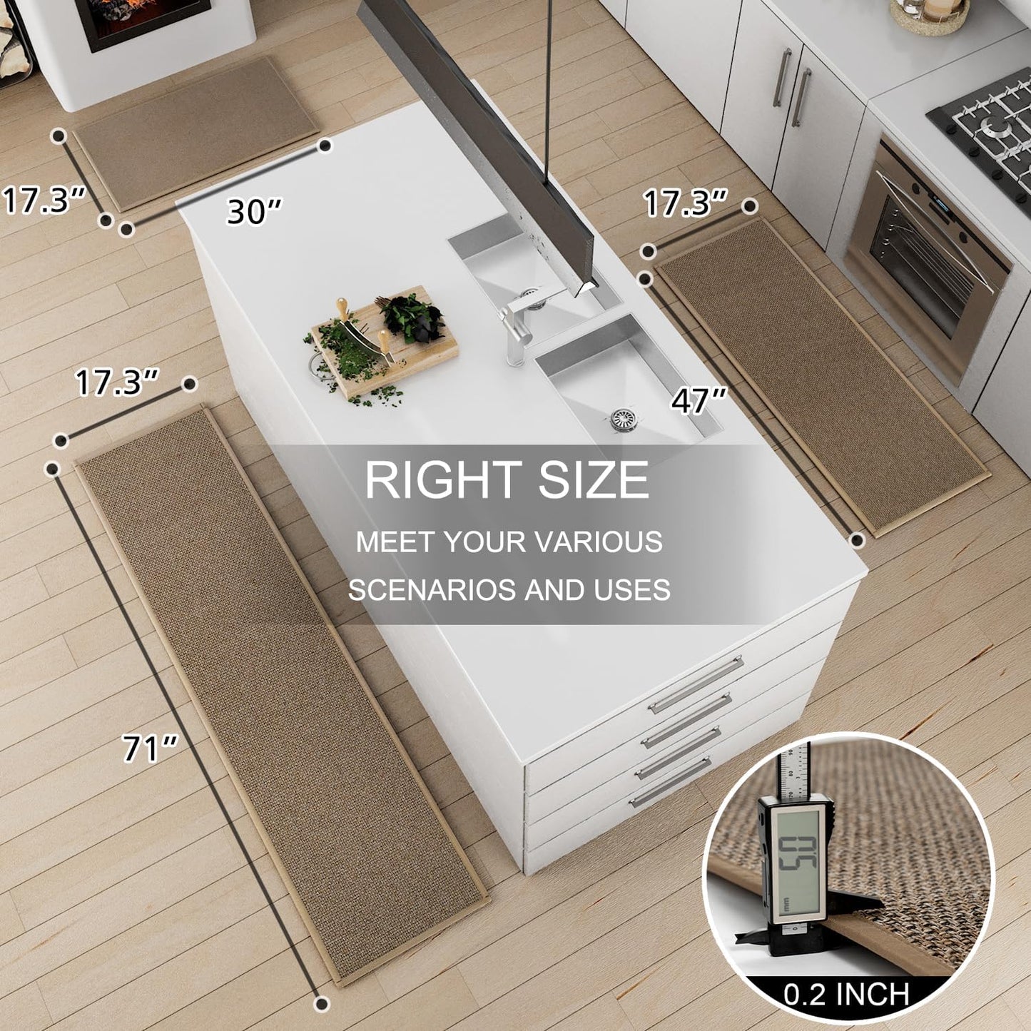 Kitchen Mat 1 PCS, Cushioned Non Slip Rugs for Kitchen Floor, Absorbent Runner Comfort Standing Mats Washable for Kitchen, Office, Home (Brown, 17.3"x30")