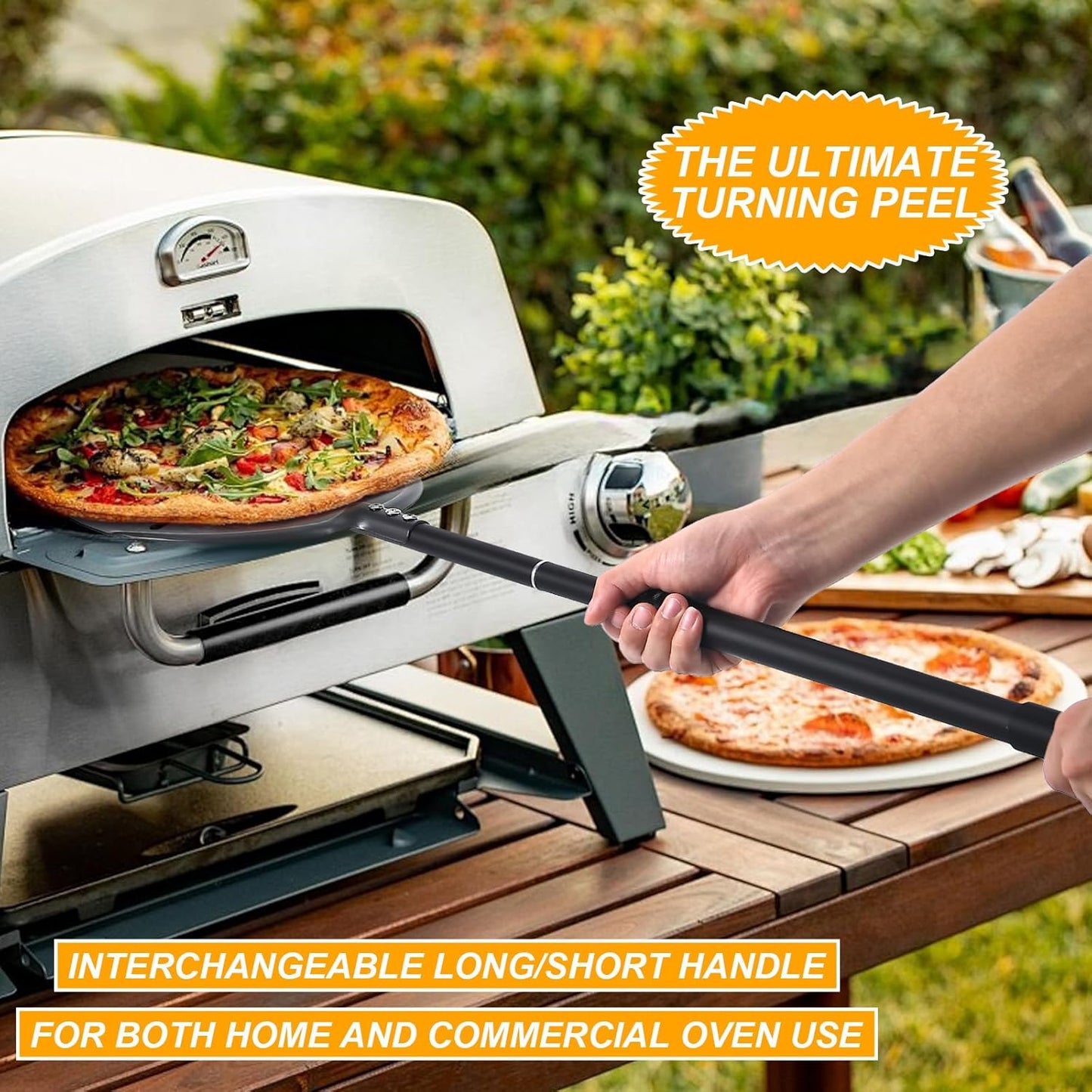 Turning Pizza Peel, 9 Inch with 38 Inch Handle Round Pizza Turning Peel, Professional Anodized Aluminum Turning Pizza Spatula, 47 Inch overall