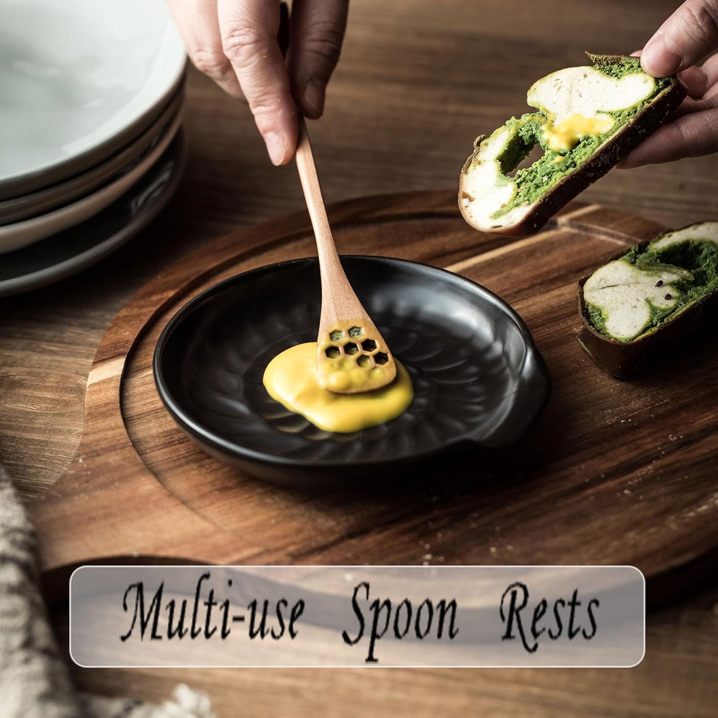 Spoon Rest for Kitchen Counter, Spoon Holder for Stove Top Cooking Large Utensil Rest, Modern Farmhouse Kitchen Decor Utensil Holder for Spoons Ladles Tongs Spatula, Black