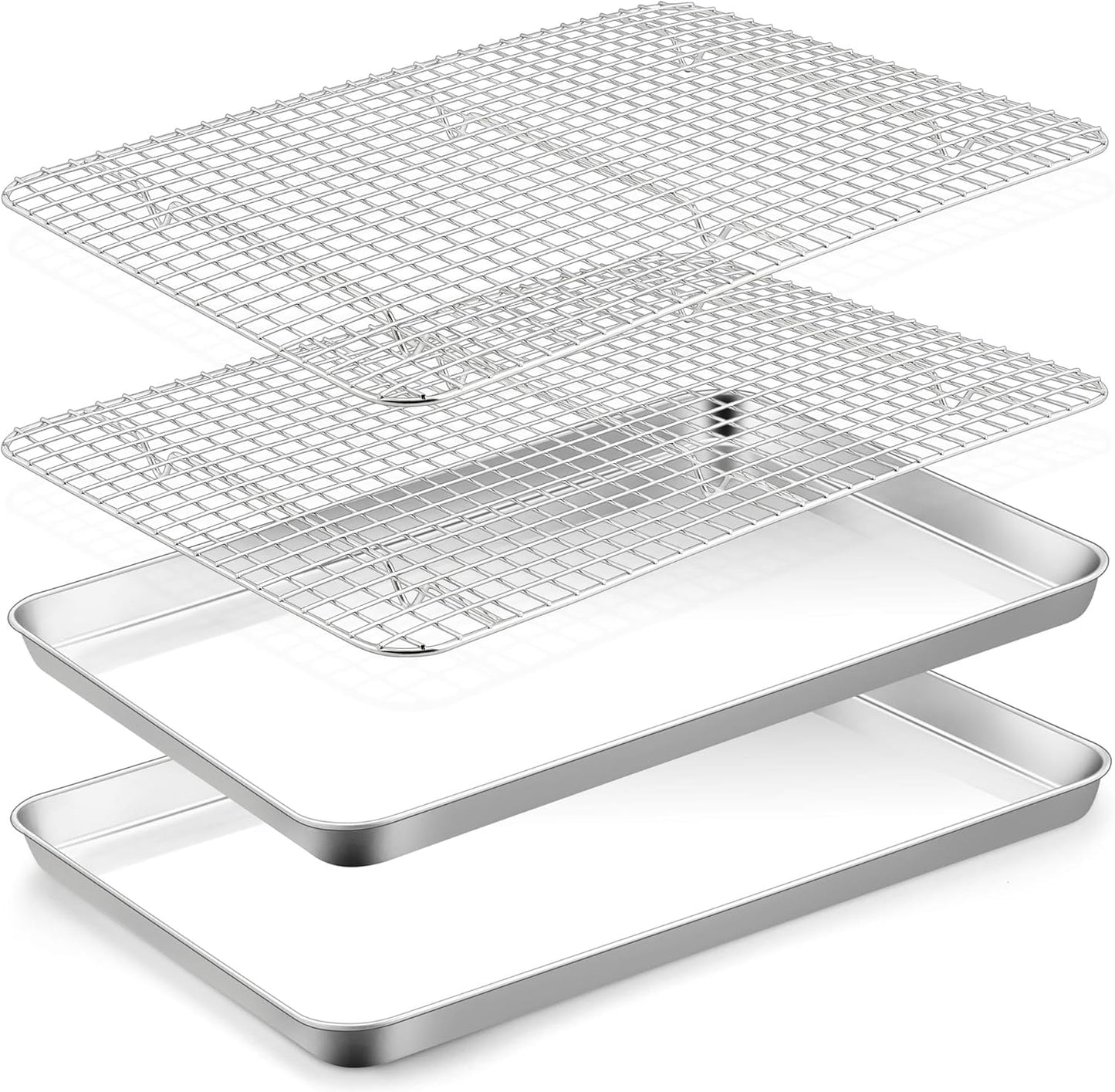 TeamFar Cookie Sheets with Cooling Racks, 17.6 x 13 x 1 Inch Stainless Steel Baking Pan with Grid Rack for Baking Roasting, Non-Toxic & Heavy Duty, Dishwasher Safe, 2 Pans with 2 Racks