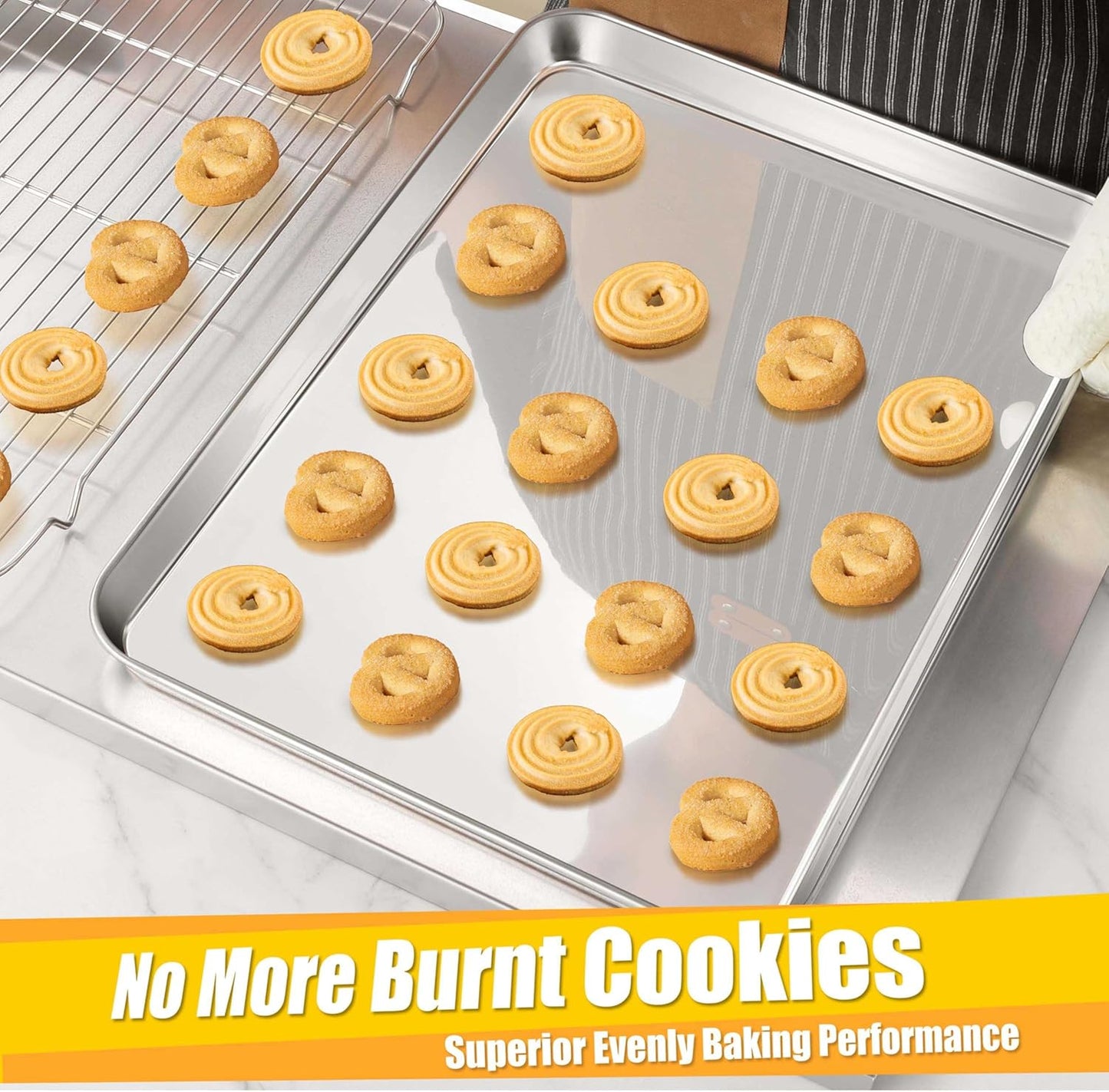 Homikit 2 Pack Baking Sheet, 18” x 13” Stainless Steel Large Cookie Pan Set for Oven, Heavy Duty Metal Half Sheet Baking Tray for Roasting Cooking, Nonstick & Rust Free, Dishwasher Safe