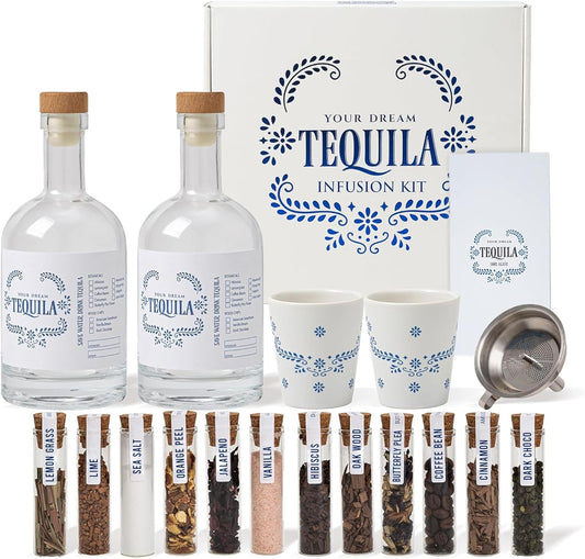 Tequila Gifts for Men – Tequila Making Kit - Bourbon Old Fashioned Infusion kit - Includes Bottles, Wood Chips, Botanicals – Perfect for Men & Women – Lover Gifts (No Alcohol Included)