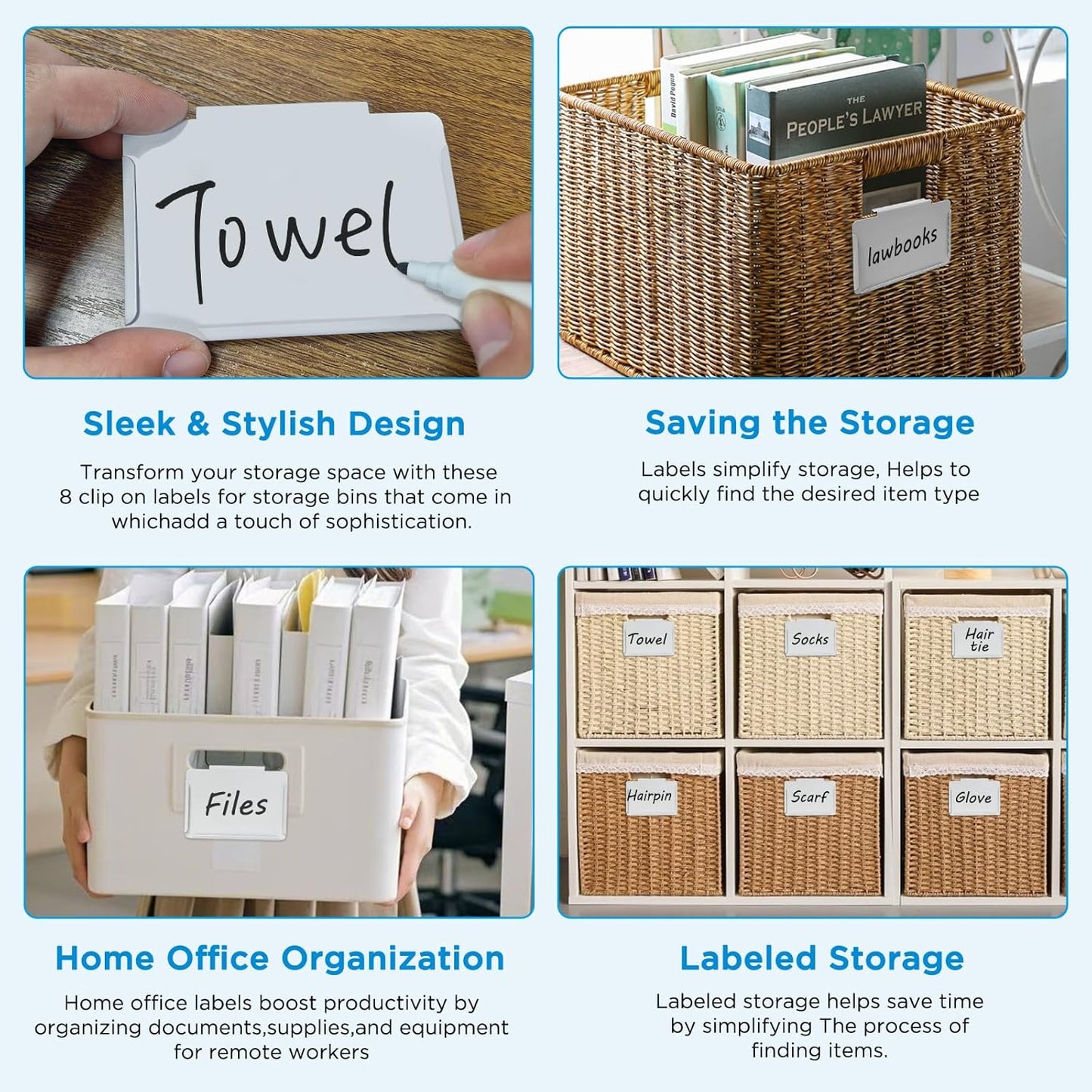 Metal Pantry Baskets Labels Clip On for Storage Bins | Edge Fold-Cream (Edge Fold-White, 8 Metal Label Clip)