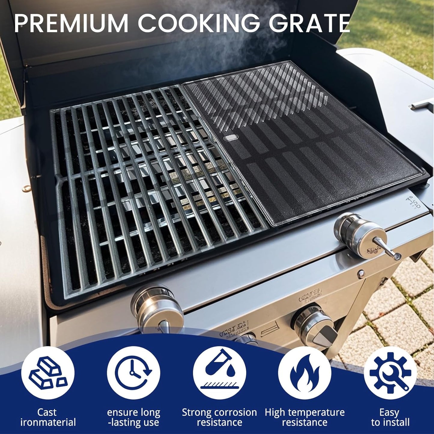 Shengyongh CC7522 (2-Pack) 15 Inch Cast Iron Grates and Griddle Replacement for Weber 7522 7521 Genesis Silver A Spirit 210 Spirit e210 Spirit 500 Parts