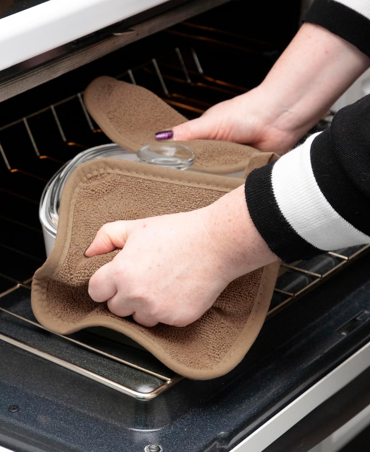 RITZ Terry Potholder & Hot Pad: Unparalleled Heat Resistant, Durable 100% Cotton – Ergonomically Designed for Optimal Grip – Easy-Care Machine Washable – 4-Pack, Mocha/Graphite