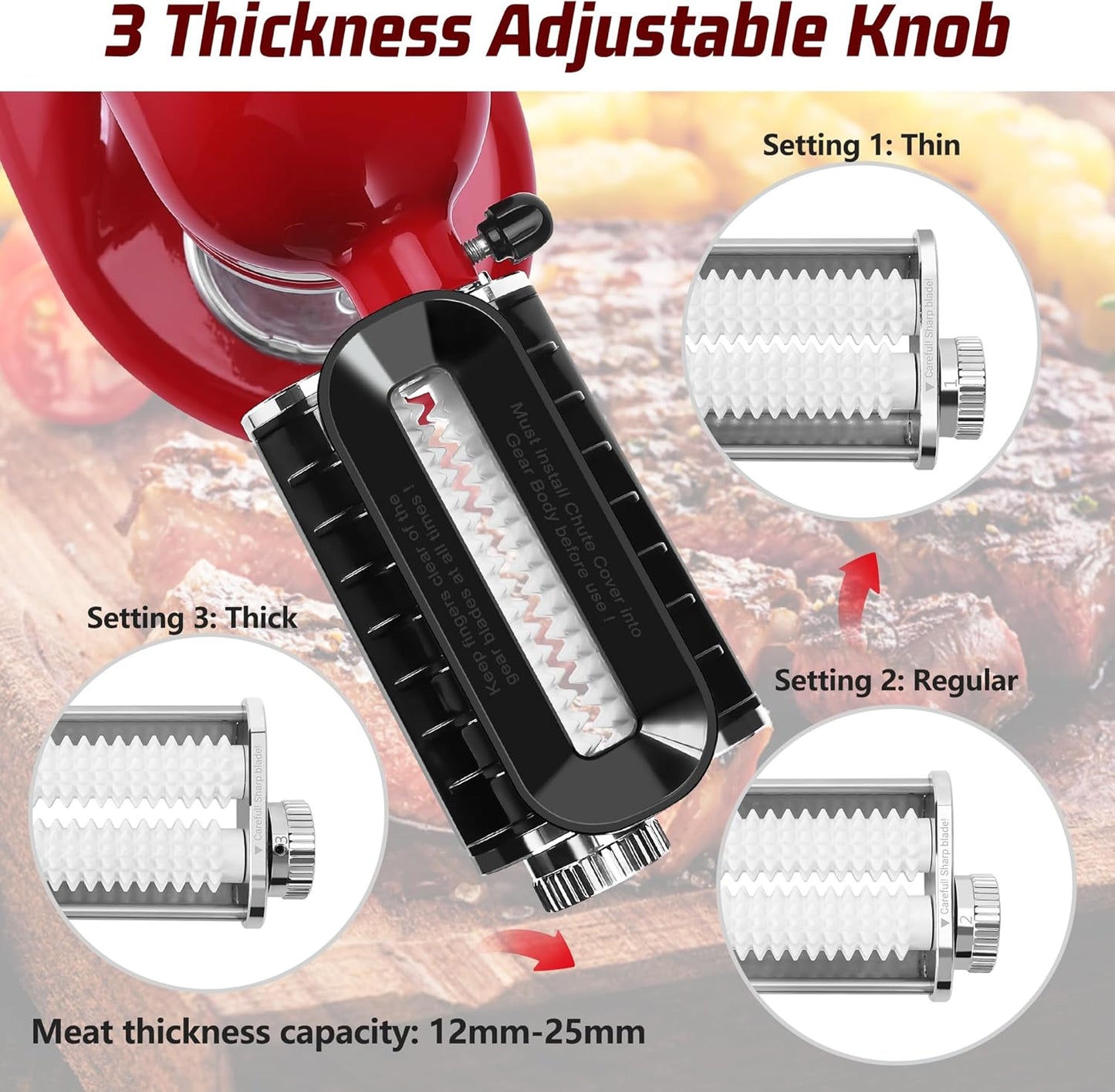 Adjustable Thickness Meat Tenderizer Attachment for Kitchenaid Stand Mixers, Meat Tenderizer Tool, Steak Cuber Processor Accessories for Kitchen aide,Dishwasher Safe