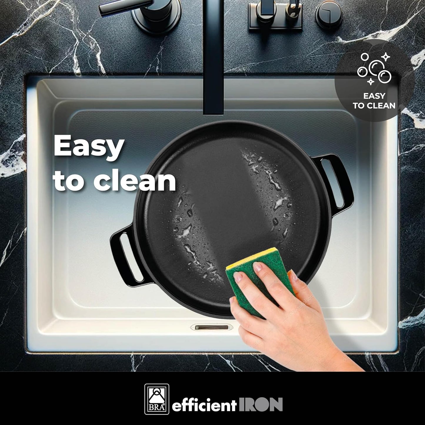 BRA COOKWARE Efficient Iron Round Ribbed Grill | 12.6 inches Cast Iron Round Griddle | All Heat Sources Compatible | PFOA Free | Without Non-Stick | Silicon Handle | Non Deformable