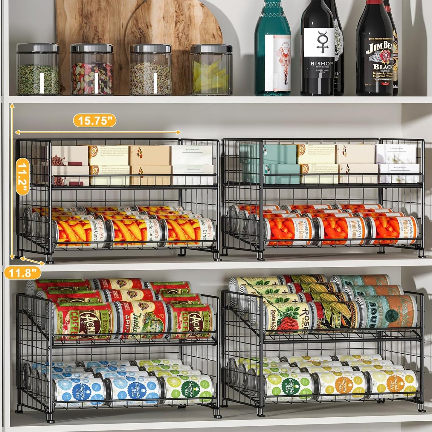 JKsmart 2-Pack Stackable Can Rack Organizer, Can Storage for Kitchen Pantry Cabinet, Can Holders for Food, Multifunctional Can Dispenser for Snacks Soda
