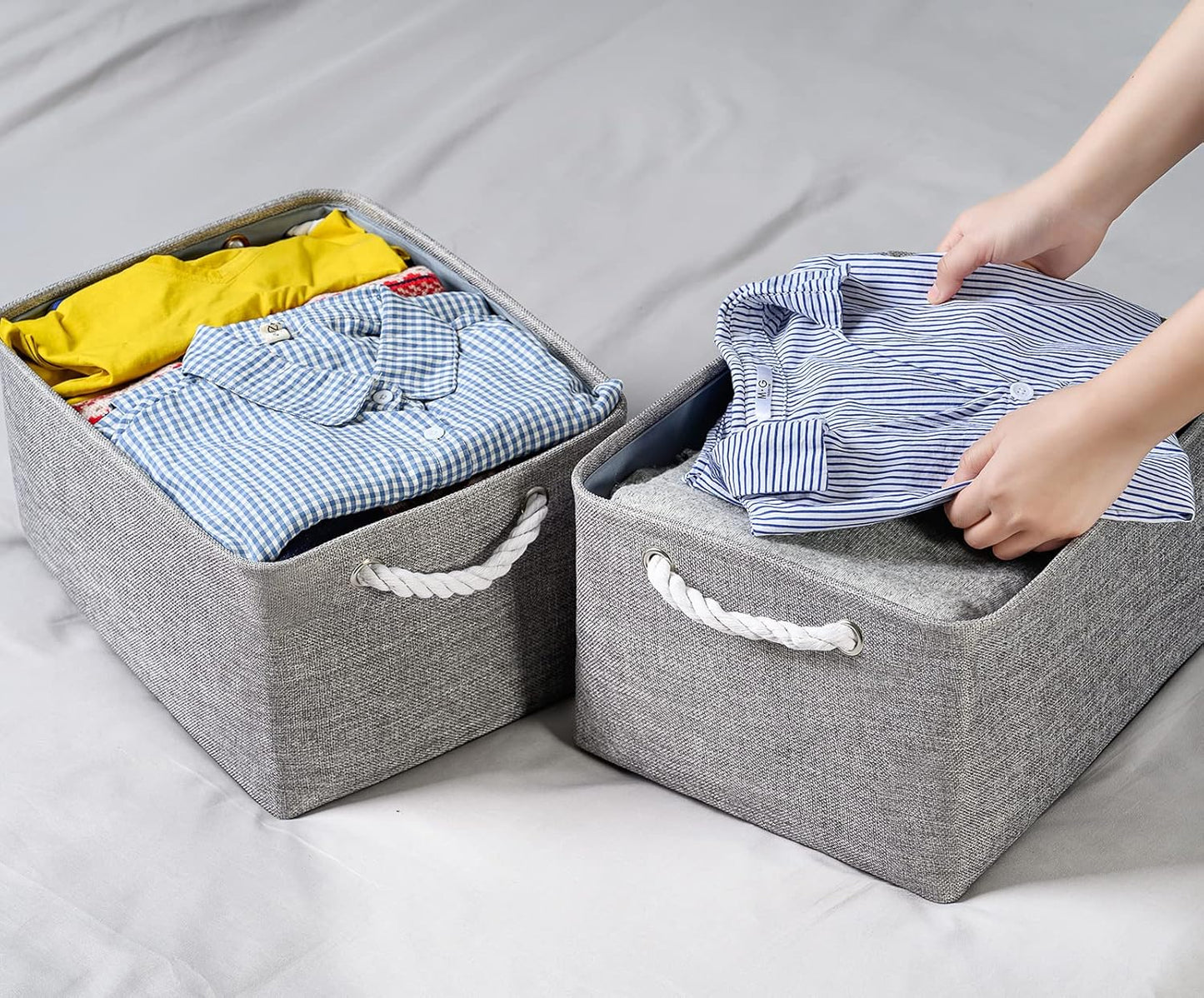 TheWarmHome Large Storage Bins Basket, 2 Pack Grey Fabric Storage Cubes for Changing Table Nursery Livingroom Kidsroom Playroom Toy, Collapsible Storage Baskets for organizing Shelves Closet