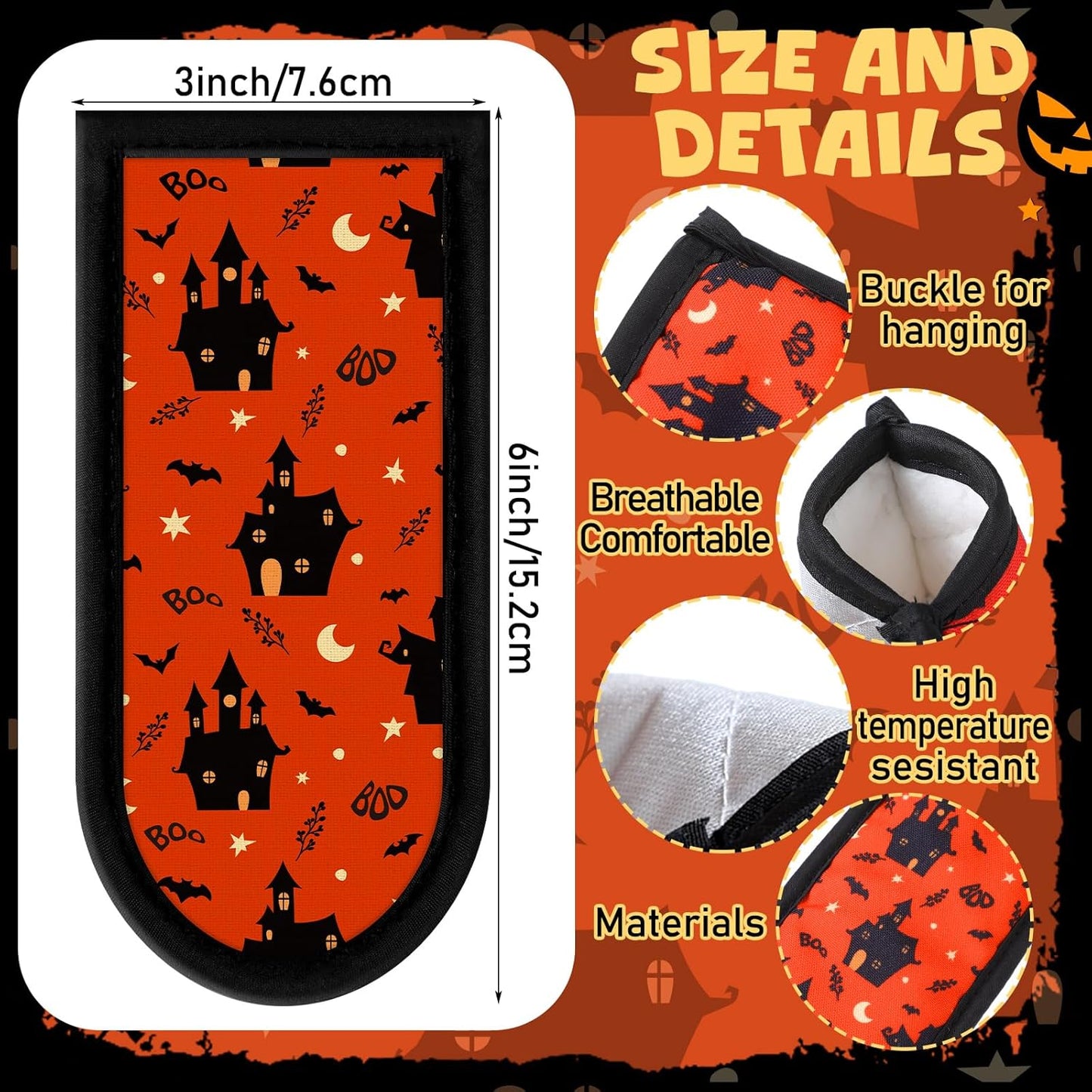 Patelai 8 Pieces Halloween Cast Iron Skillet Handle Covers Pan Handle Holder Sleeve Heat Resistant Non Slip Skillet Pot Holders for Halloween Kitchen Cooking BBQ Baking Cookware, 8 Scary Styles