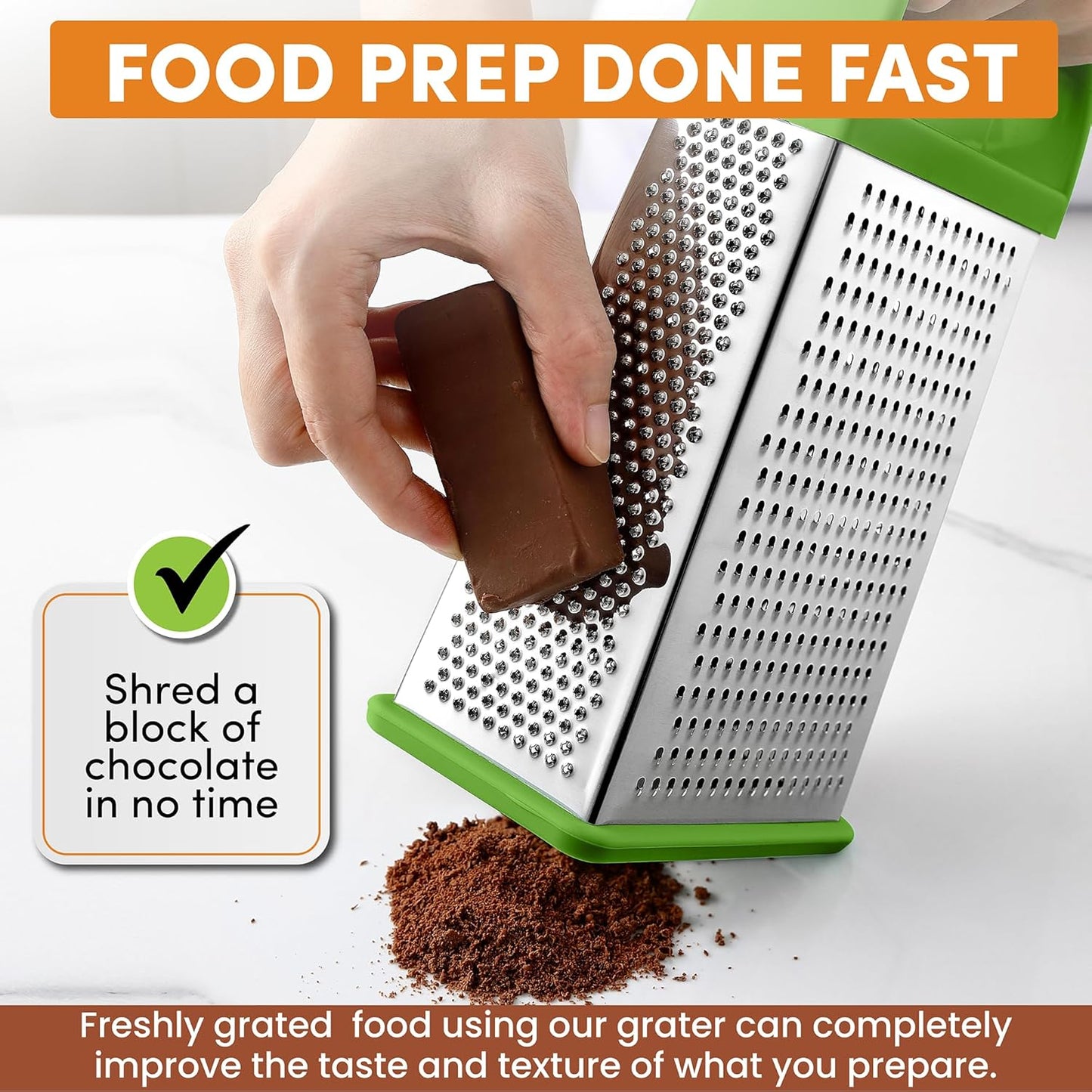 Spring Chef Professional Green 10" Stainless Steel Parmesan Cheese Grater with Handle, 4 Sided Handheld Box Grater, Kitchen Carrot Shredder for Potato, Cheese, Ginger, Vegetables