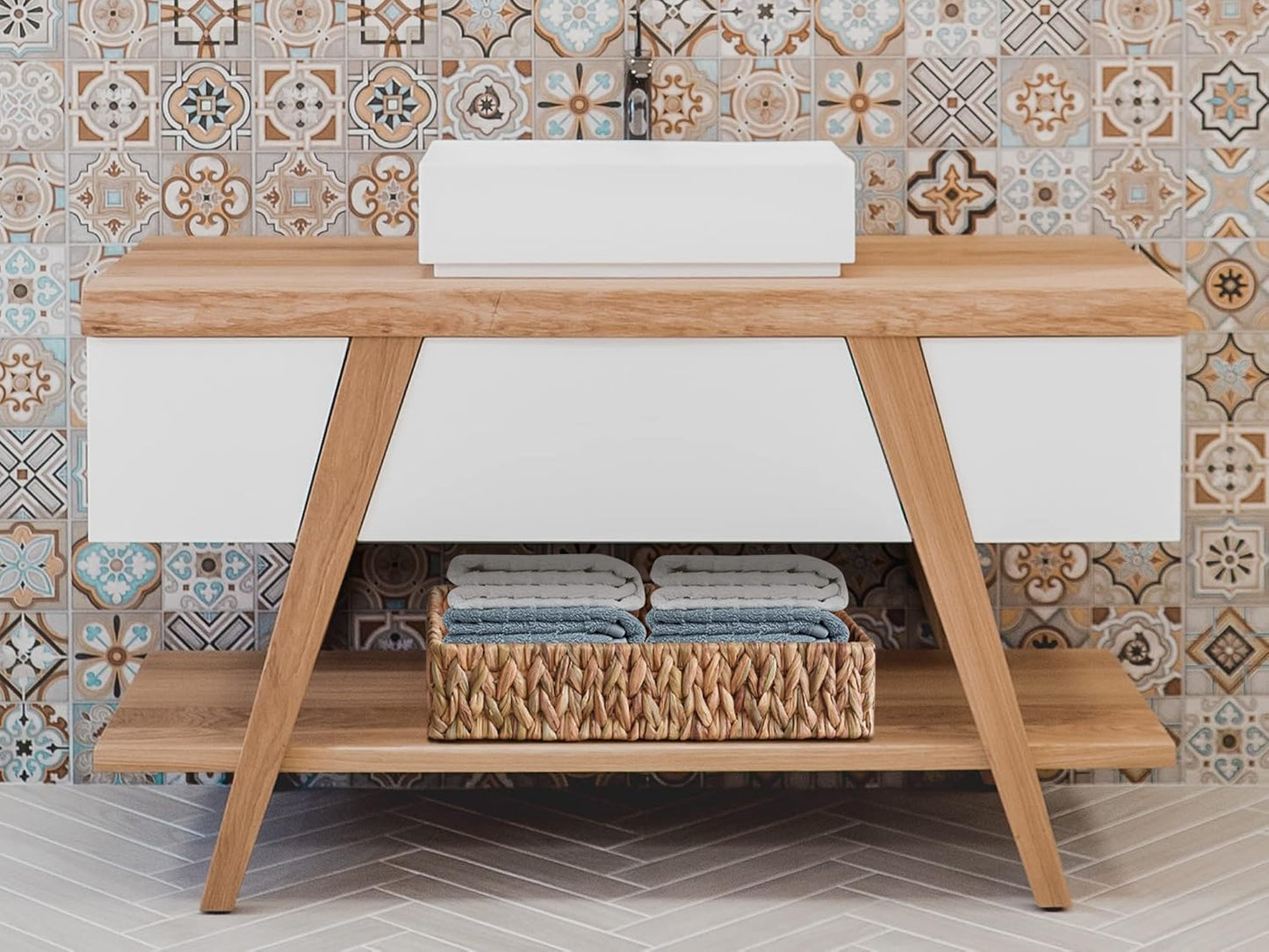 StorageWorks Large Water Hyacinth Tray for Bathroom, Wicker Storage Basket for Shelves, Handwoven Natural Hyacinth Baskets for Organizing, 2-Pack