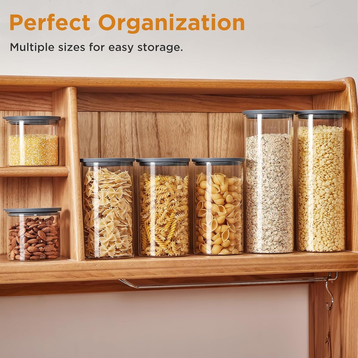 Glass Food Storage Jars with Lids[Set of 3], Perfect for Pasta, Cookies, Nuts, Coffee, Cereal, Flour, and More, Organize Your Kitchen with these BPA-Free Glass Jars with Silicone Lids