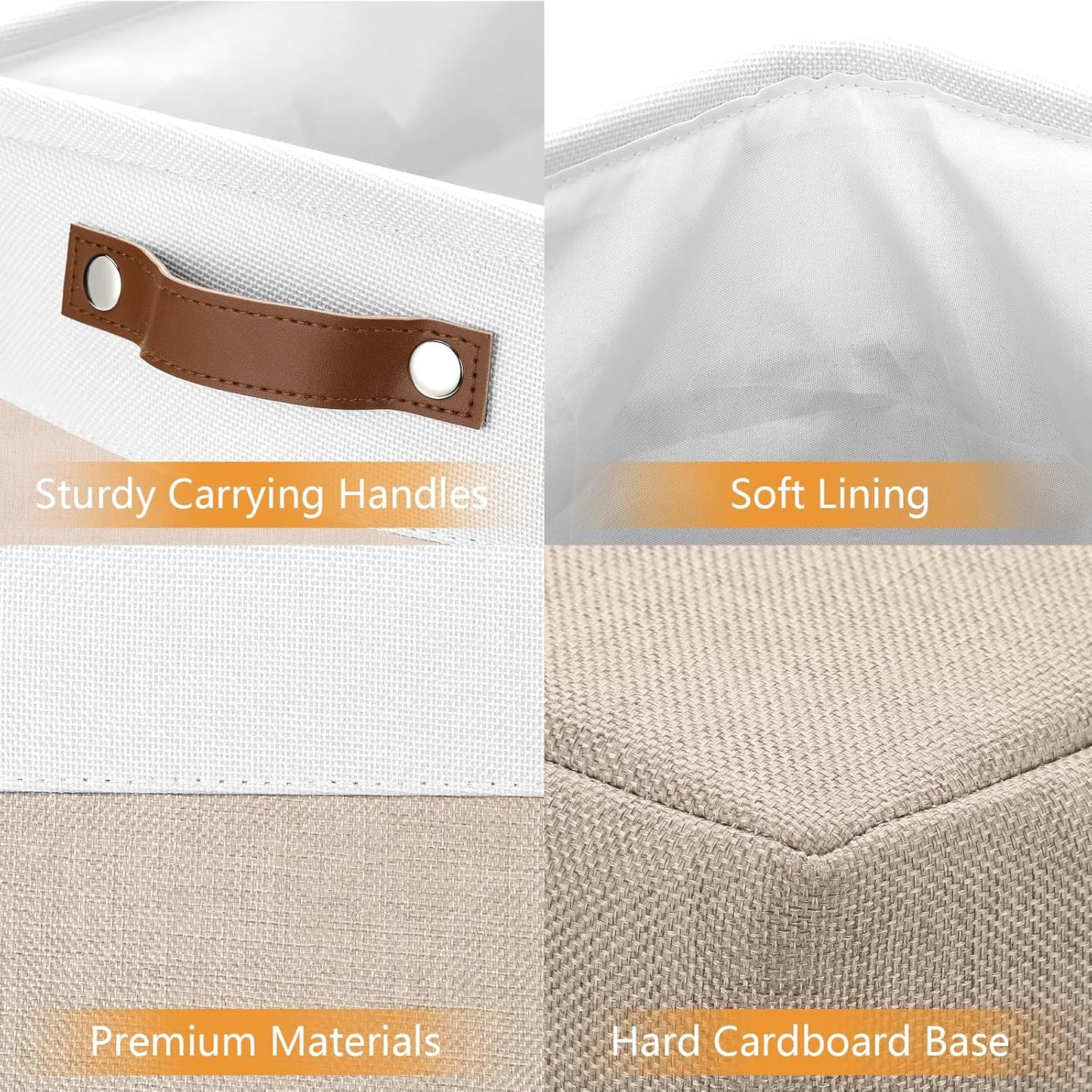 DULLEMELO Large Storage Baskets for Organizing, Canvas Storage Bins Big Baskets With Handles for Shelf Clothes Empty Gift Basket (White&Khaki)