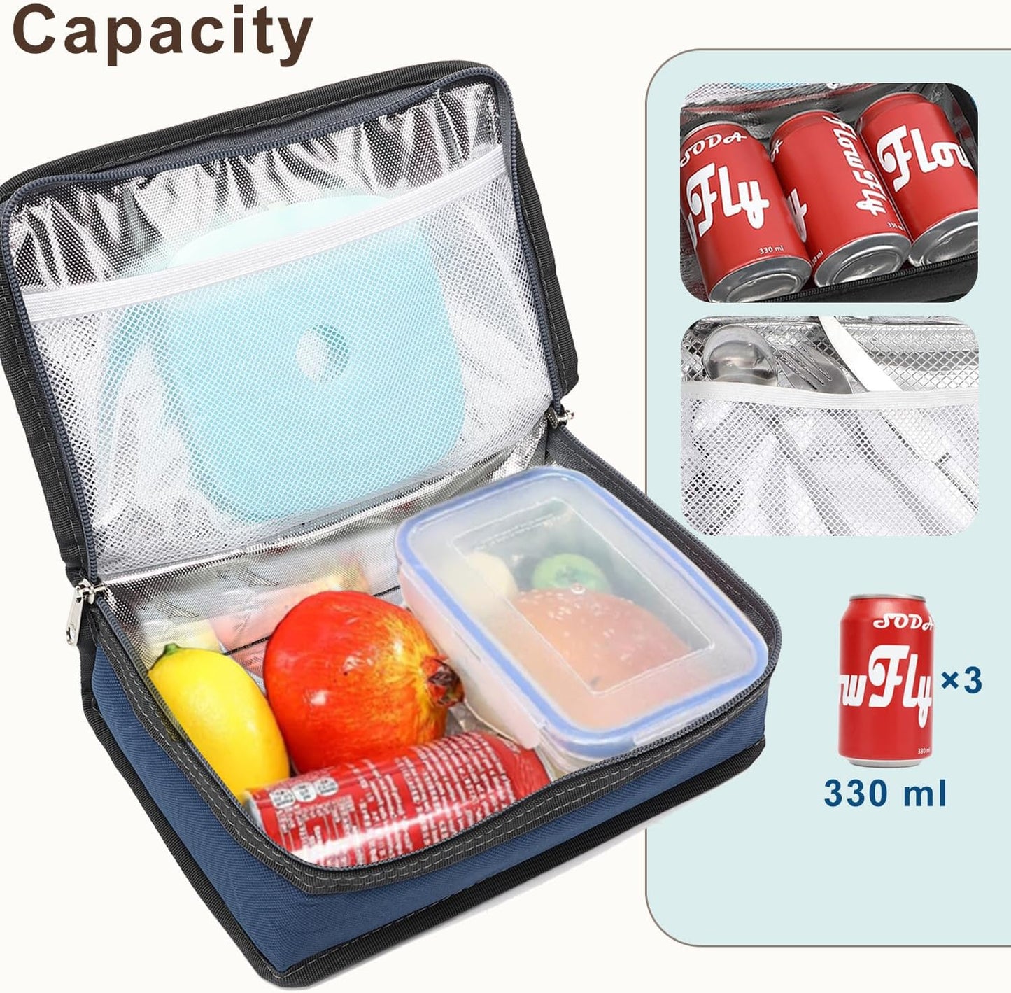 FlowFly Small Insulated Lunch box Portable Soft Bag Mini Cooler Thermal Meal Tote Kit with Handle for Work & School, Cyan