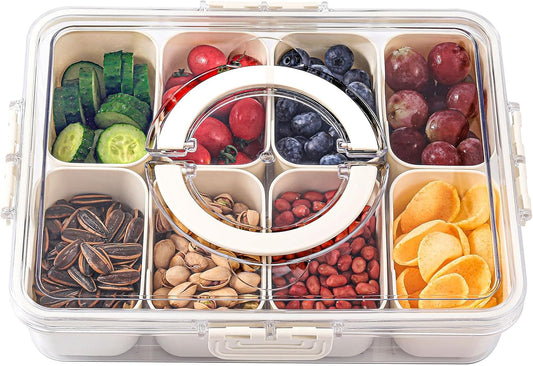 shopwithgreen Divided Serving Tray with Lid and Handle, Portable Snackle Box Charcuterie Container for Party, Veggies, Snack, Fruit, Nuts, Candy, Christmas Tray Snack Box for Entertaining, Picnic