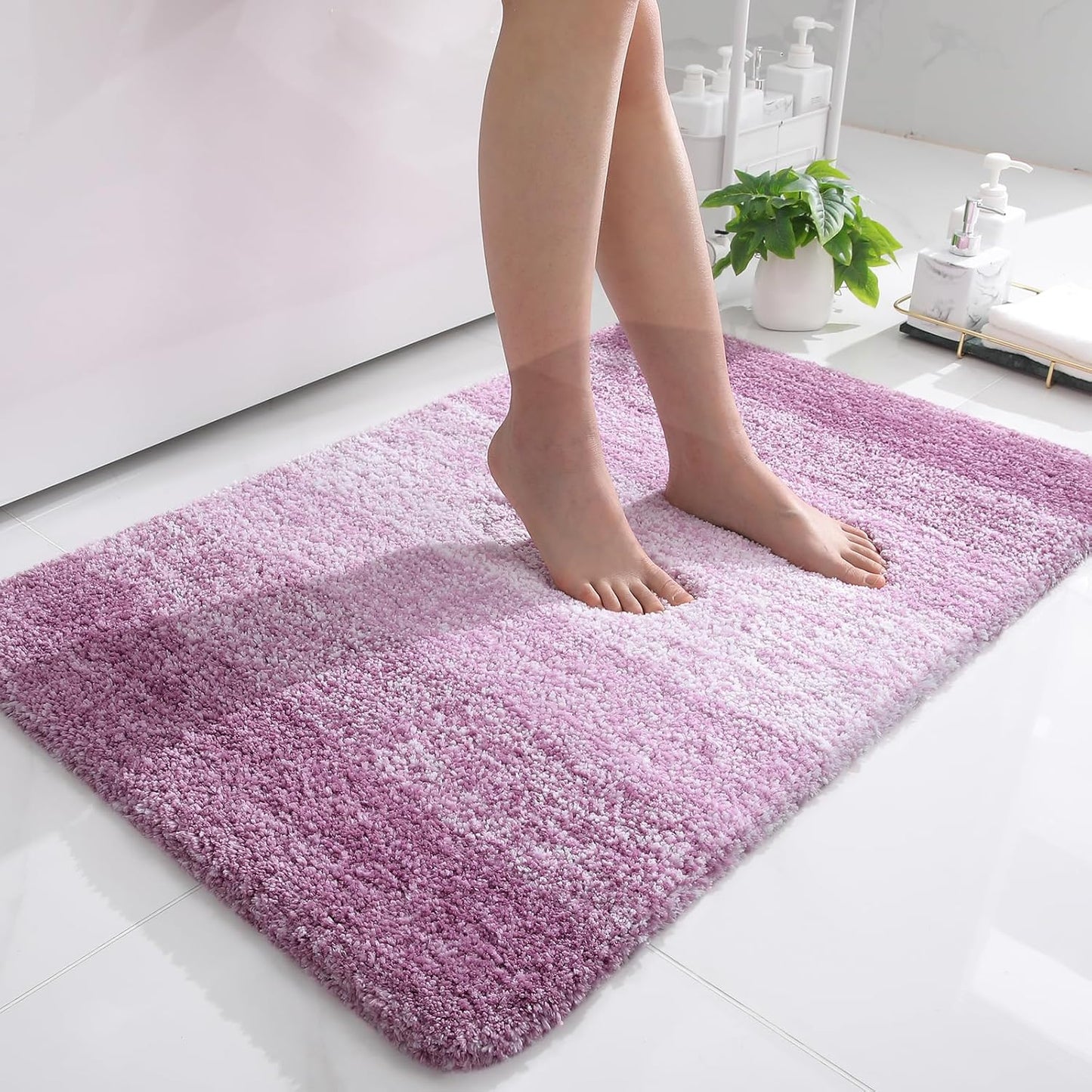 OLANLY Bathroom Rugs Mat 36x24, Extra Soft Absorbent Microfiber Bath Rugs, Rubber Backing, Quick Dry, Washable Bath Mats for Bathroom Floor, Tub and Shower, Home Decor Accessories, Pinkish-Purple