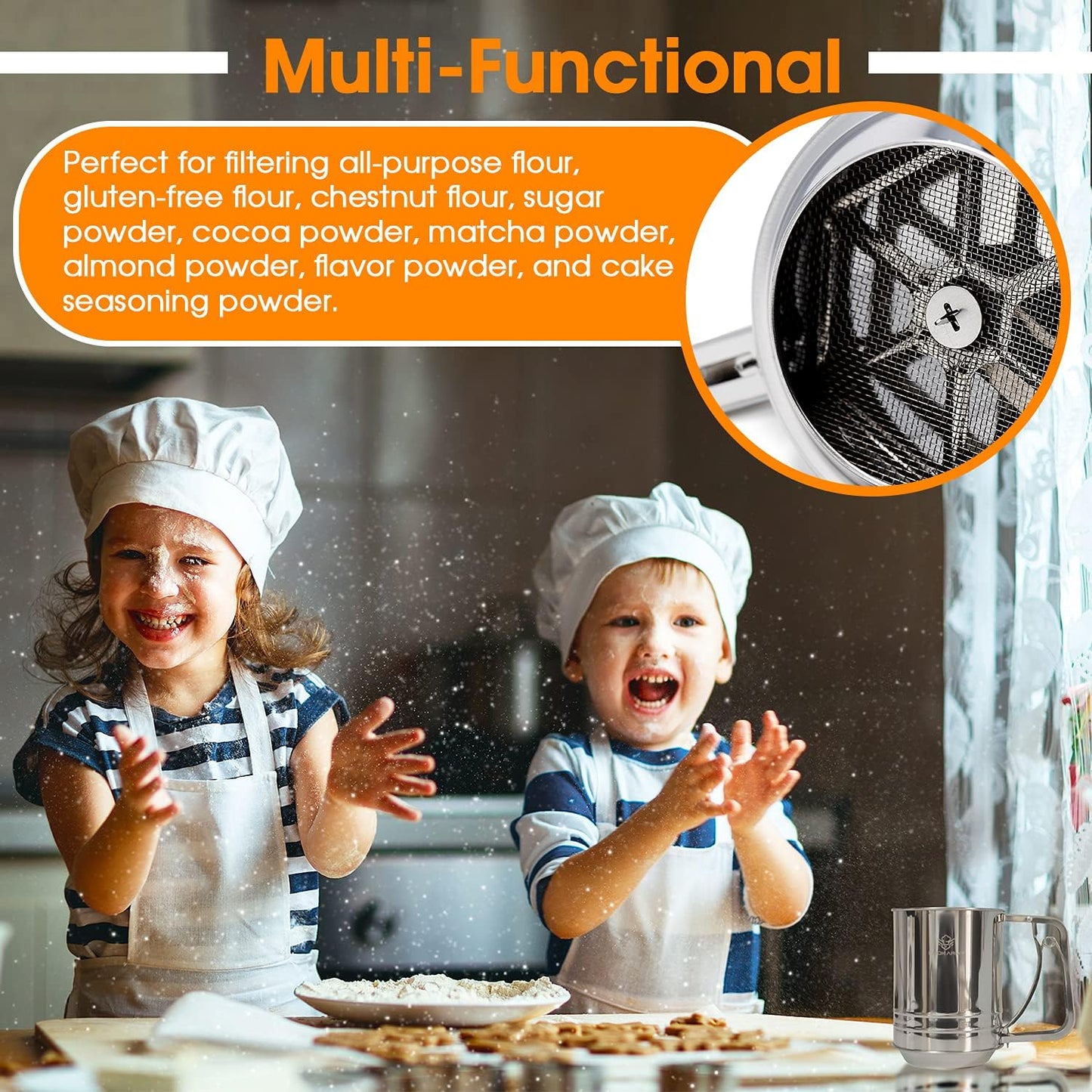 Flour Sifter , 3 Cup Stainless Steel , Great Double-layer Baking Sifters for all Baking Flour and Powdered sugar, Flour Strainer