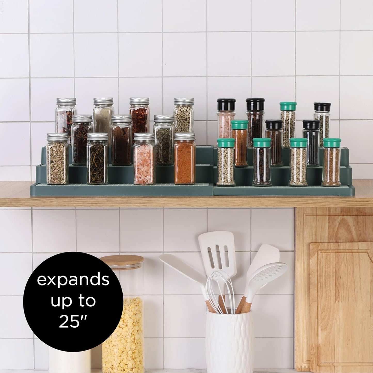 SIMPLEMADE 3-Tier Spice Rack Organizer - Versatile Storage Shelf for Kitchen, Bathroom, Bedroom & Office, Set of 1, Expandable Sage