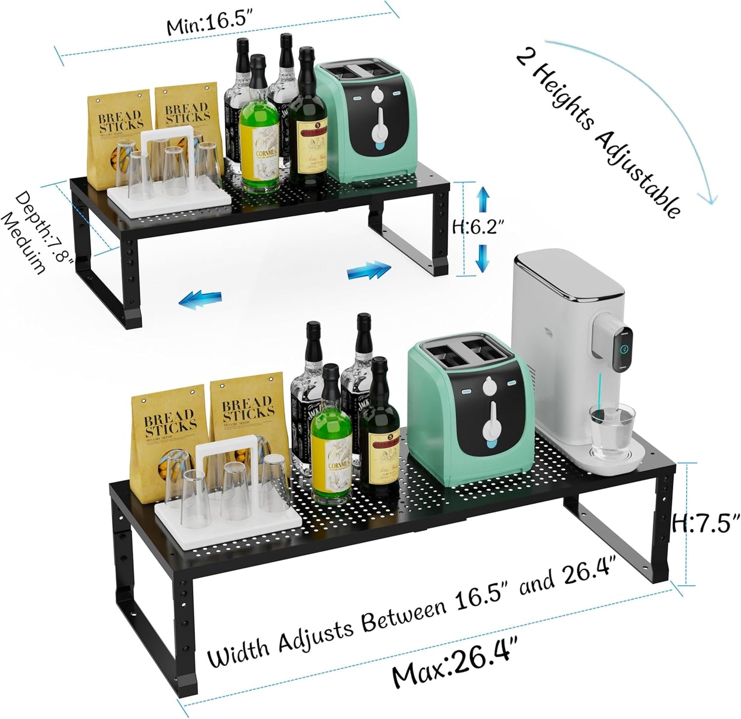 Expandable Spice Rack & Kitchen Cabinet Organizer - Stackable, Adjustable Shelves for Cabinets, Countertops, Cupboards & Pantries(2 Packs/Medium/Black)