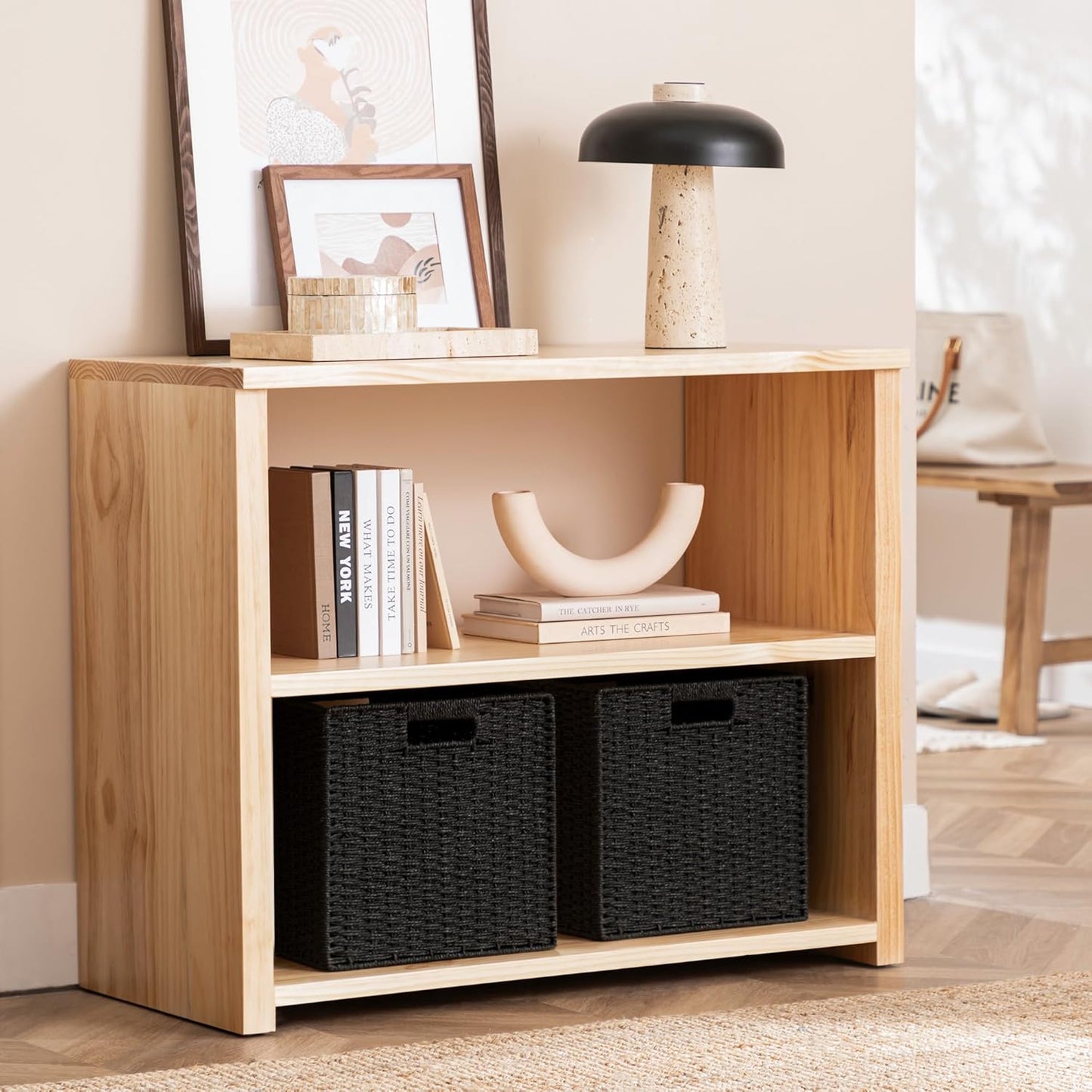 UBBCARE 4 Pack Wicker Basket, 11L×11H×10.5W inch Woven Paper Rope Storage Baskets for shelves, Foldable Cube Storage bin with Handle, Storage Basket for Organizing & Decor, Black