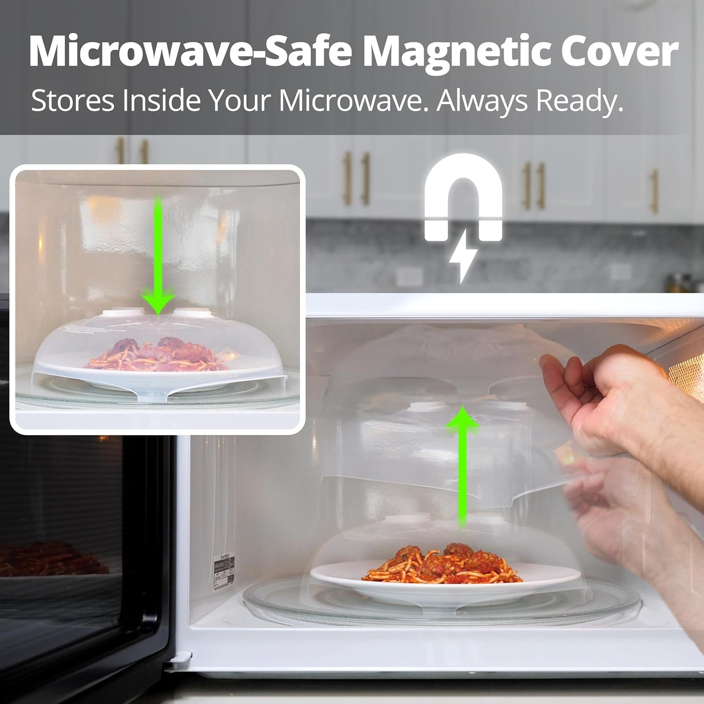 Magnetic Microwave Splatter Cover, Clear Microwave Cover for Food - Vented & Magnetic Microwave Food Cover, 12-inch, BPA-Free - White