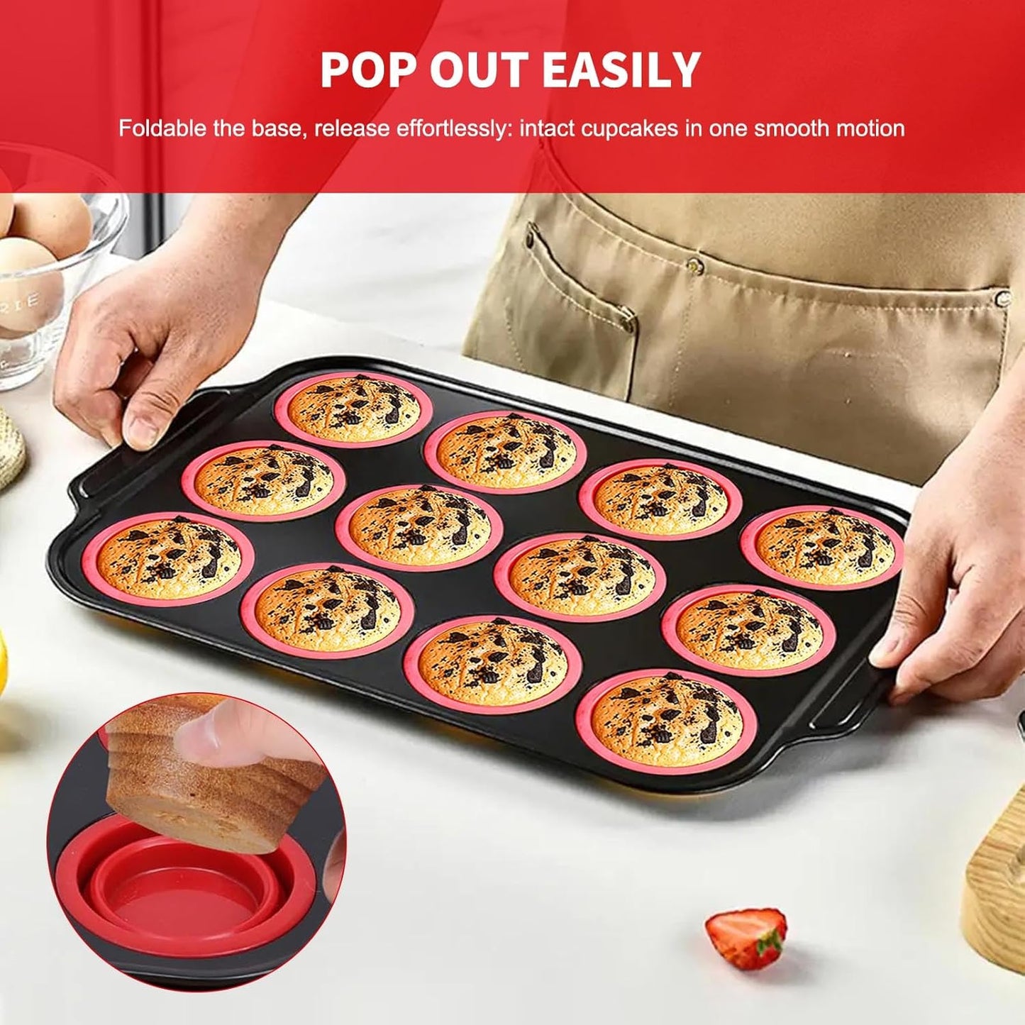 Silicone Muffin Pan with Metal Frame, Egg Bite Maker Silicone Molds for Baking, Cupcake Pans 12 Regular Size, Muffin Tins Easy to Pop Nonstick Non Toxic Bakeware for Oven (Gray-6)