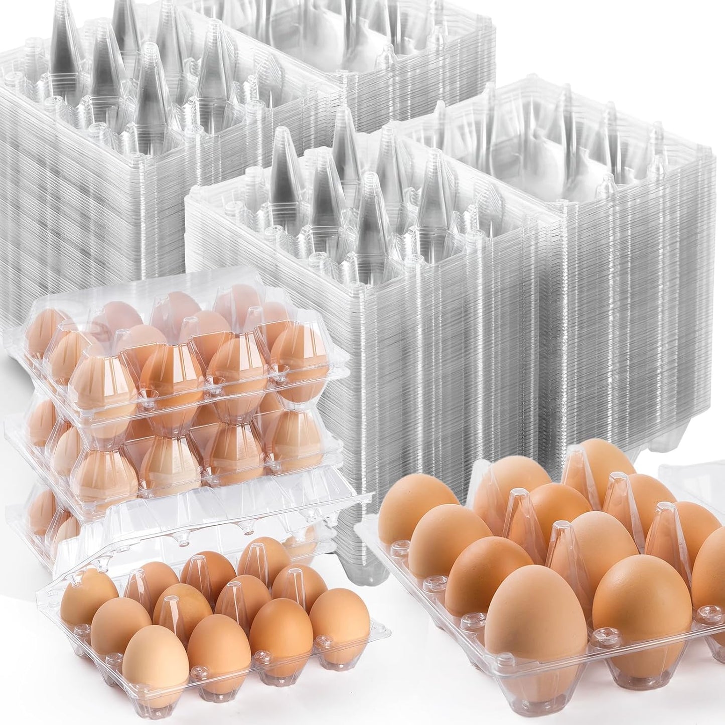 120 Pack Egg Cartons 12 Count, Plastic Egg Cartons Cheap Bulk for Fresh Eggs, Reusable Egg Holder Egg Trays for Home and Farmer's Markets Display, Medium Egg Containers for Refrigerator