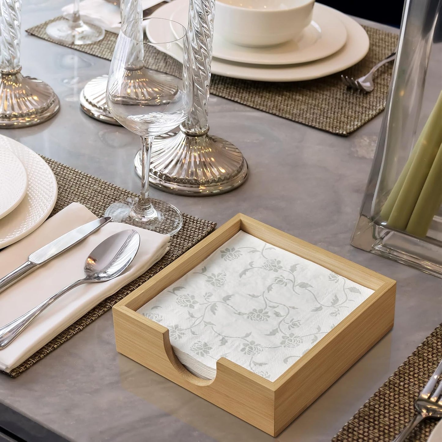 Bamboo Napkin Holder for Table, Napkins Holders For Paper Napkins, Flat Napkin Holder for Luncheon, Napkin Holders for Kitchen Dinner Table Decor, Napkin Dispenser for Indoor & Outdoor Use