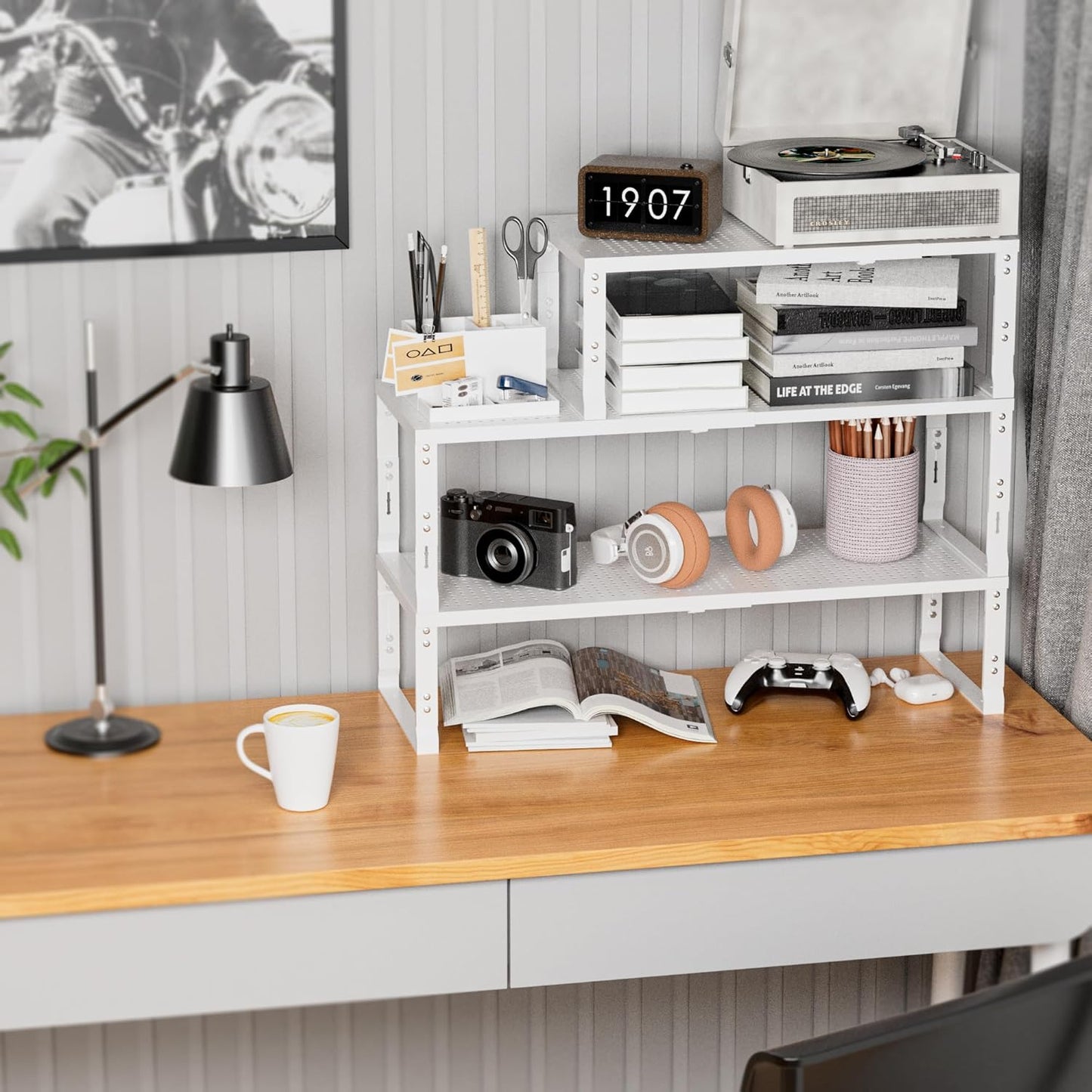 Expandable Spice Rack,Stackable Storage for Cabinet, Multi-Functional Kitchen Shelving,Height-Adjustable,Sustainable Organizer Solution(2Packs/White/Large)