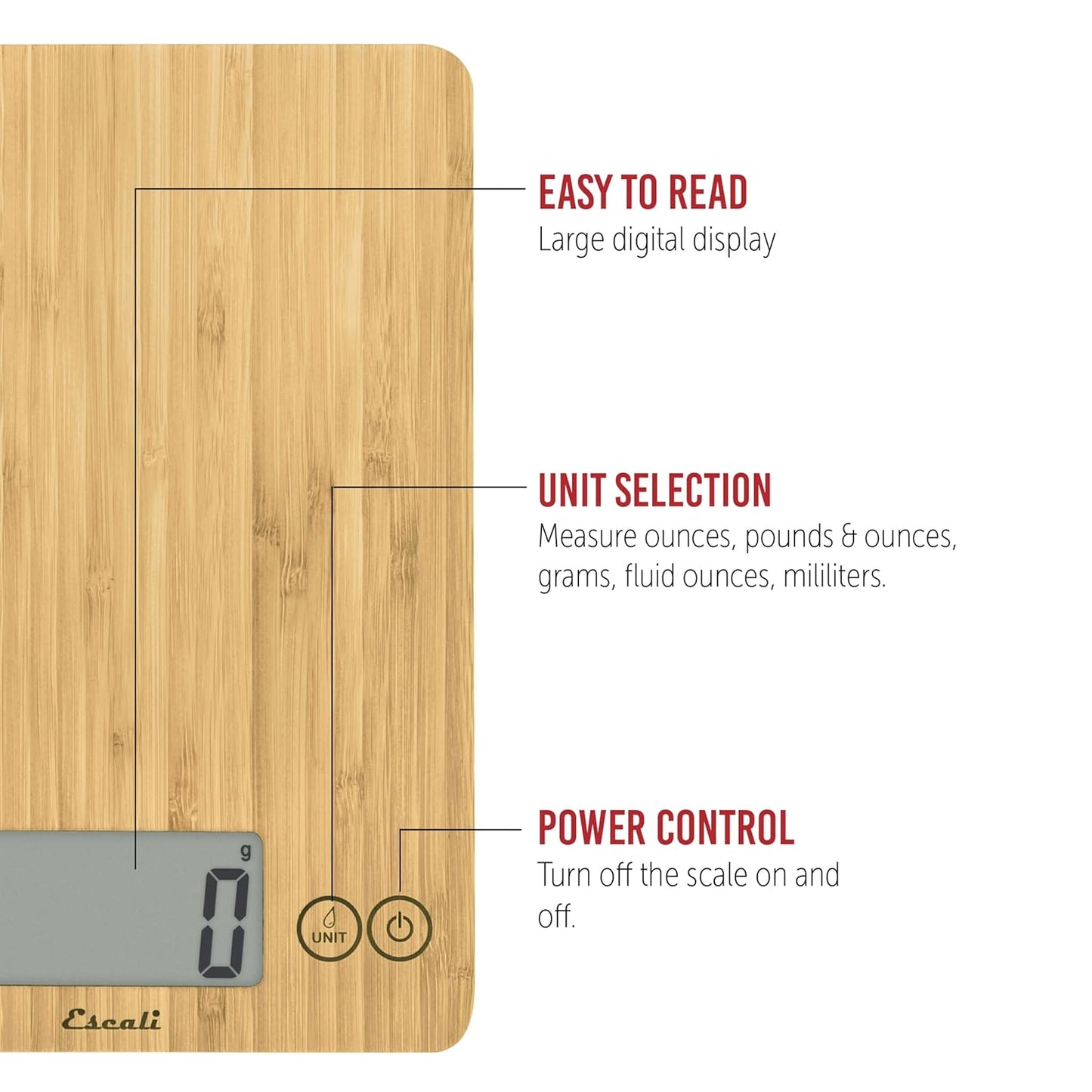 Escali Arti Digital Food Scale, Multi-Functional Kitchen Appliance, Precise Weight Measuring and Portion Control, Baking and Cooking Made Simple, Tempered Glass, Bamboo