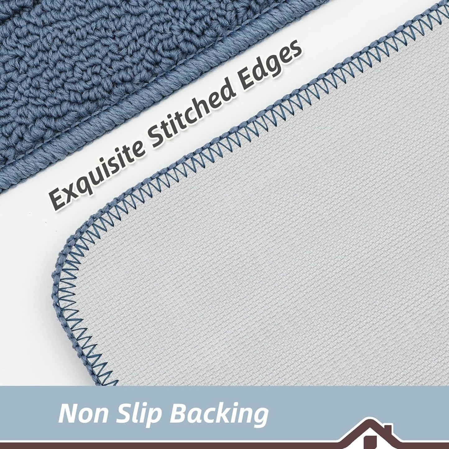 BEQHAUSE 30x18 Inch Kitchen Rug Mat Durable Kitchen Rugs Non-Slip Washable Absorbent Kitchen Mats for Floor Dirt-Resistant Semicircular Kitchen Mat (Blue)