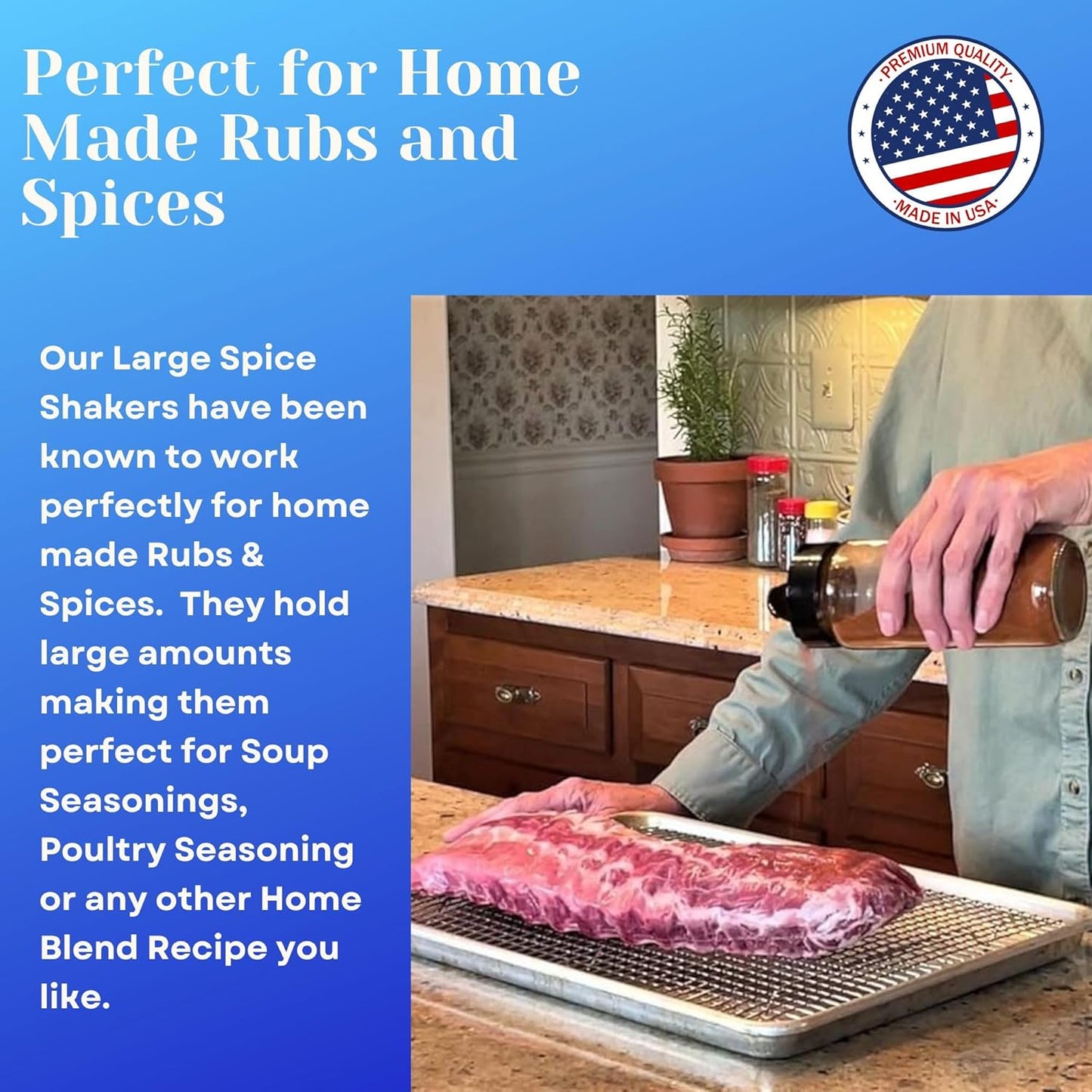 JARMING COLLECTIONS 16oz Glass Spice Shakers with Lids – Set of 2 Large Seasoning Containers with Shaker Tops for Kitchen, Pantry & Herb Storage