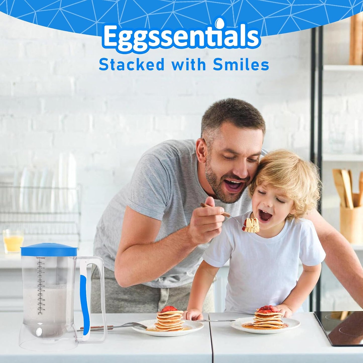 Eggssentials Batter Dispenser – Easy Pour Pancake Batter Dispenser for Cupcakes, Muffins, Waffles & Griddle – Kitchen Baking Tool BPA-Free - Blue Color
