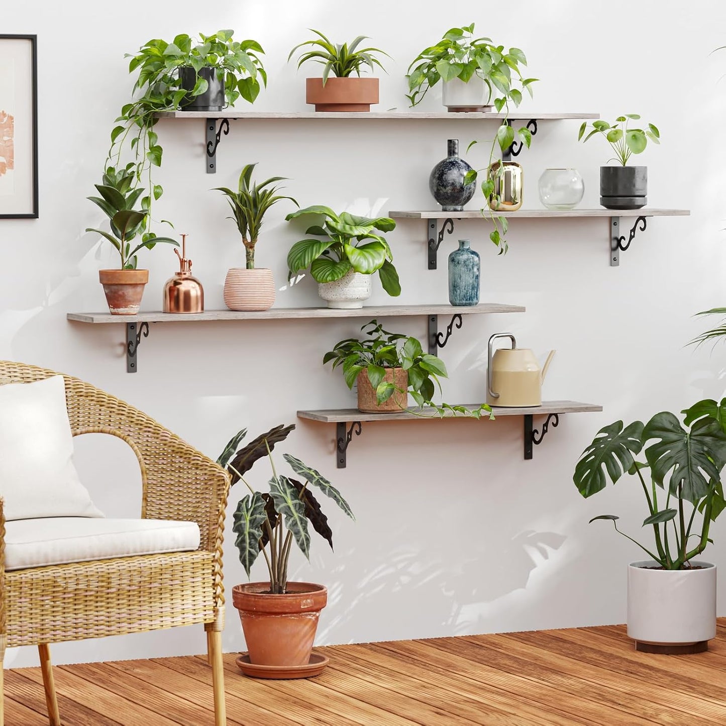 DINZI LVJ Long Wall Shelves, 31.5 Inch Large Floating Shelves Set of 2, Wide Display Shelf Wall Mounted with Brackets, Easy Hanging for Living Room, Toilet, Office, Bedroom, Greige