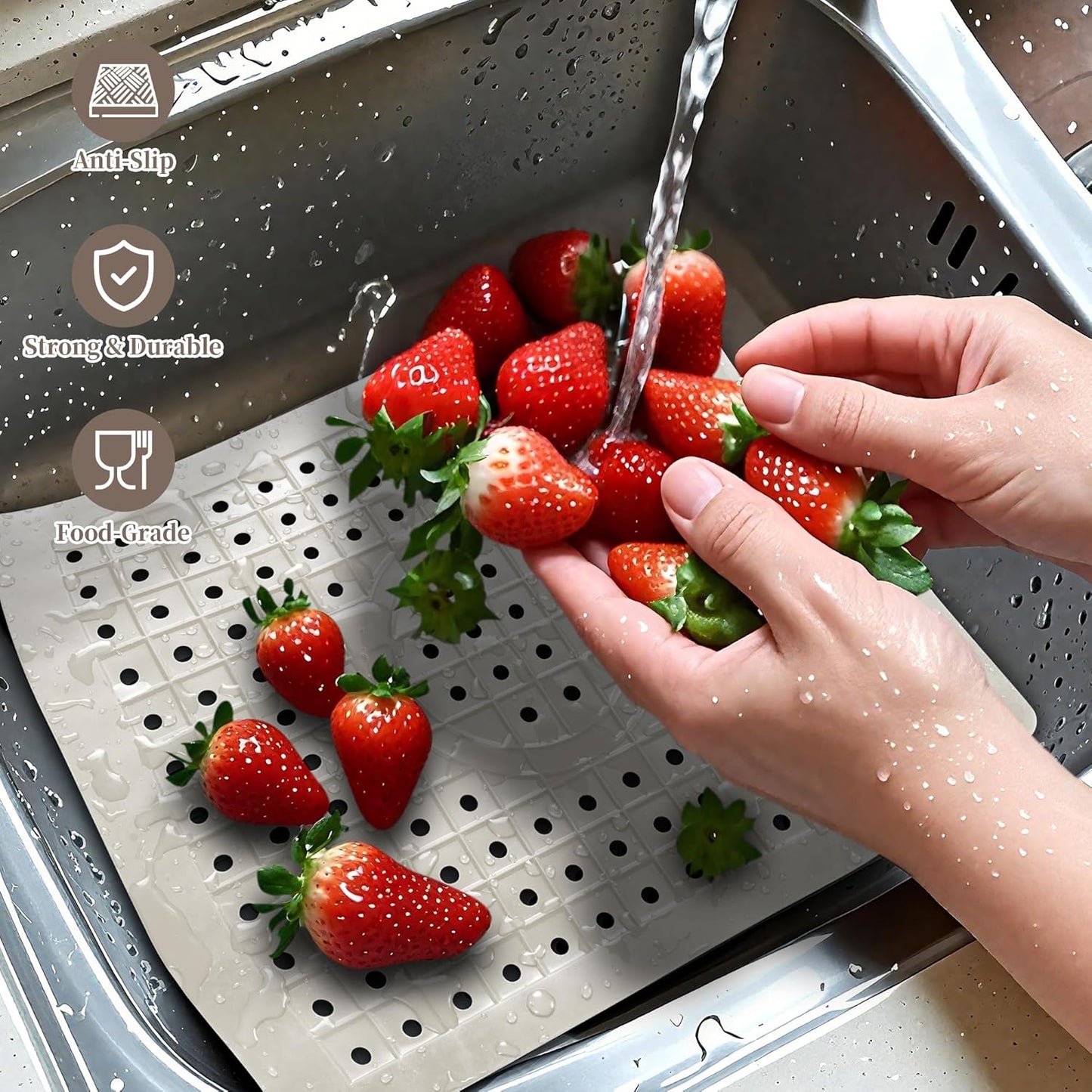 WILLKOMMEN Kitchen Sink Mat, 12" x 10" Dish Drying Mat, Sink Protector Mats for Bottom of Kitchen Sink, Fast Draining Sink Mats Grid, 2 Pack Cream White