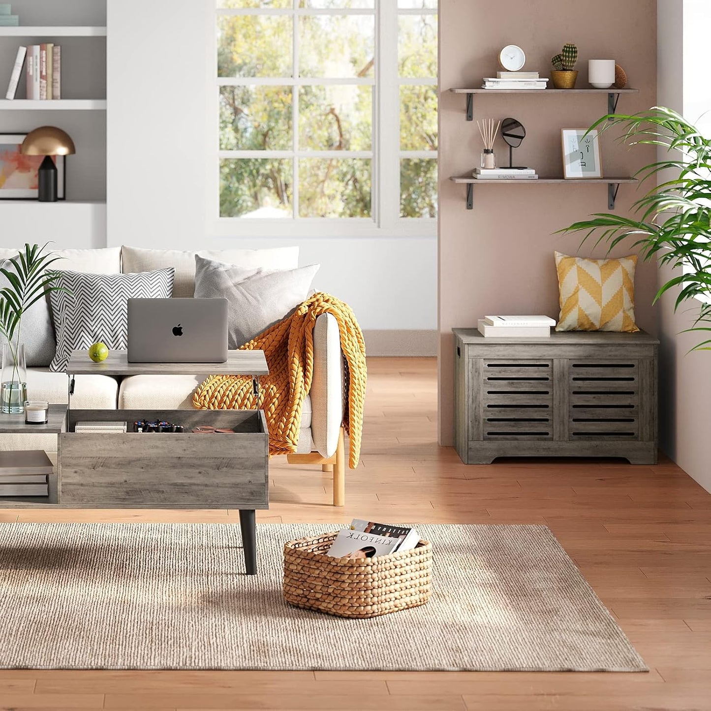 DINZI LVJ Wall Shelves, 23.6 x 7.9 x 6.1 Inch Floating Shelves for Wall, Set of 2, Easy-to-Install Wall Storage Ledges with Sturdy Metal Brackets for Living Room, Bathroom, Kitchen, Gray Wash