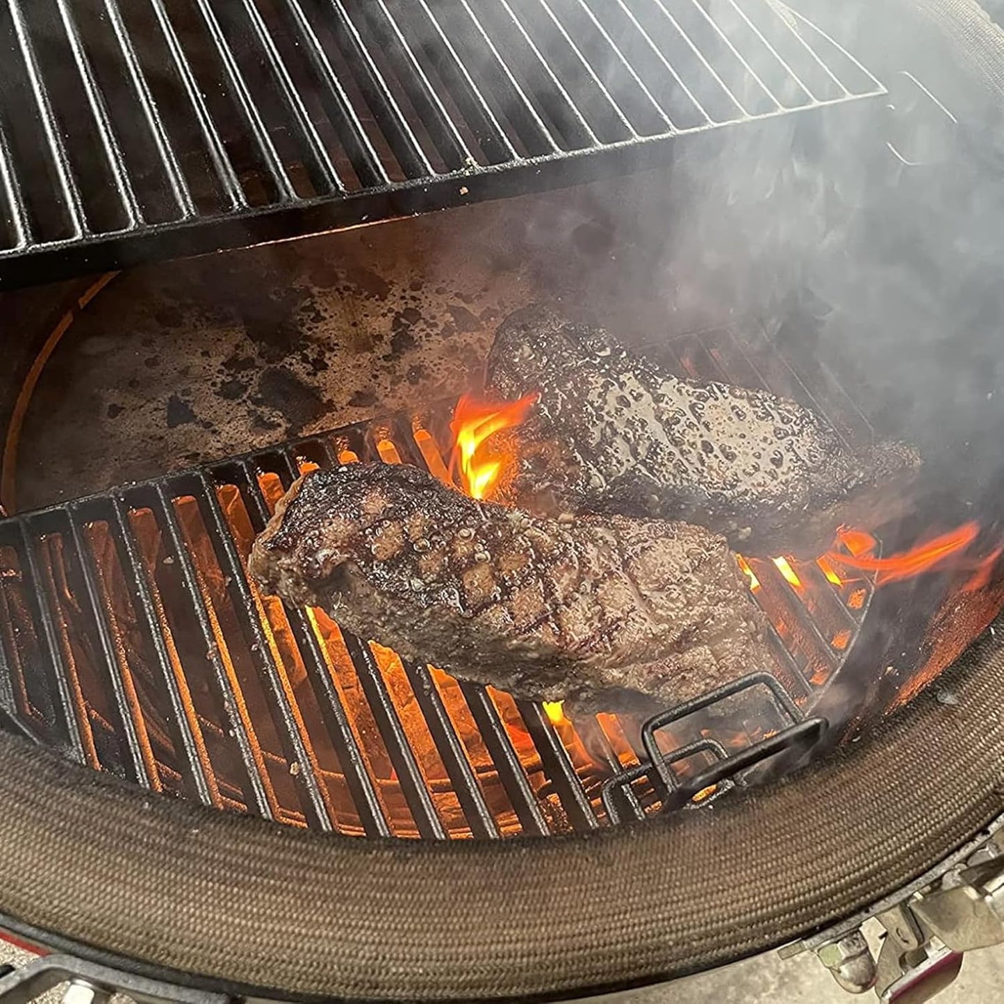 BBQ-PLUS 18" Half Moon Cast Iron Reversible Cooking Grate for Kamado Joe KJ-23RHC Classic II, KJ23NRHCI Classic III, KJ23RH Classic I, Stand-Alone Classic, Large Big Green Egg