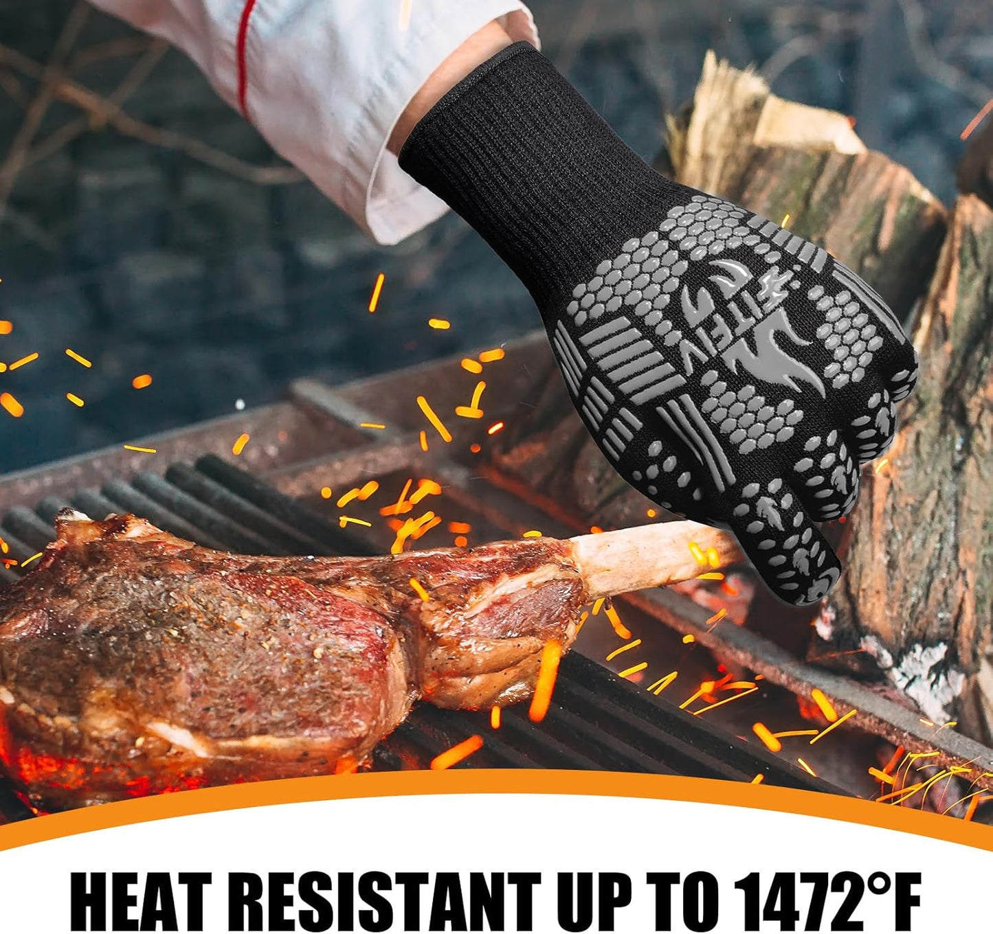BBQ Gloves, Oven Gloves, 1472°F Extreme Heat Resistant Barbecue Gloves, Silicone Non-Slip Oven Mitts, Kitchen for Cooking, Grilling, and Baking (Gray)